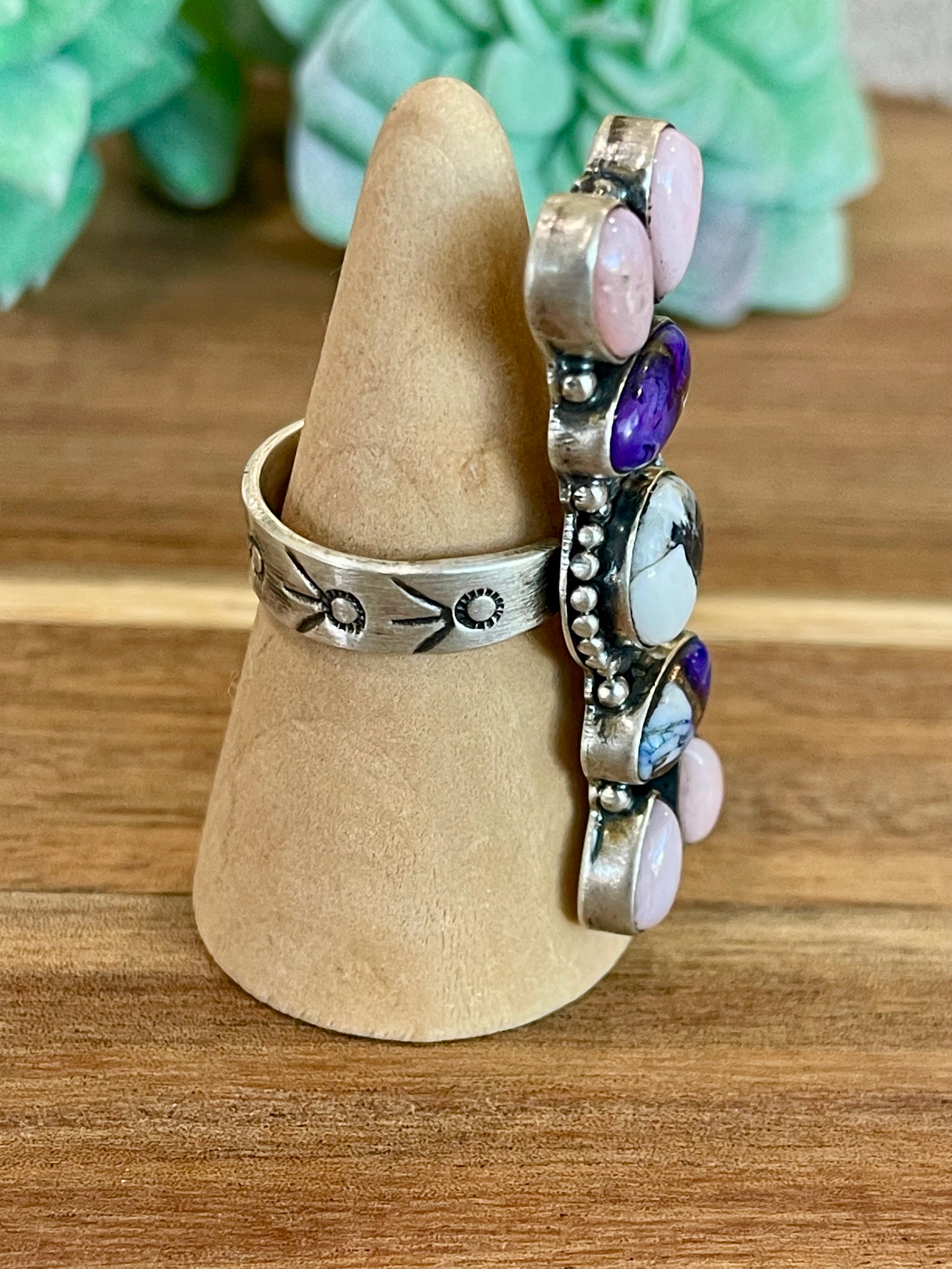 Beautiful Handmade Multi Stone And Sterling Silver Adjustable Ring