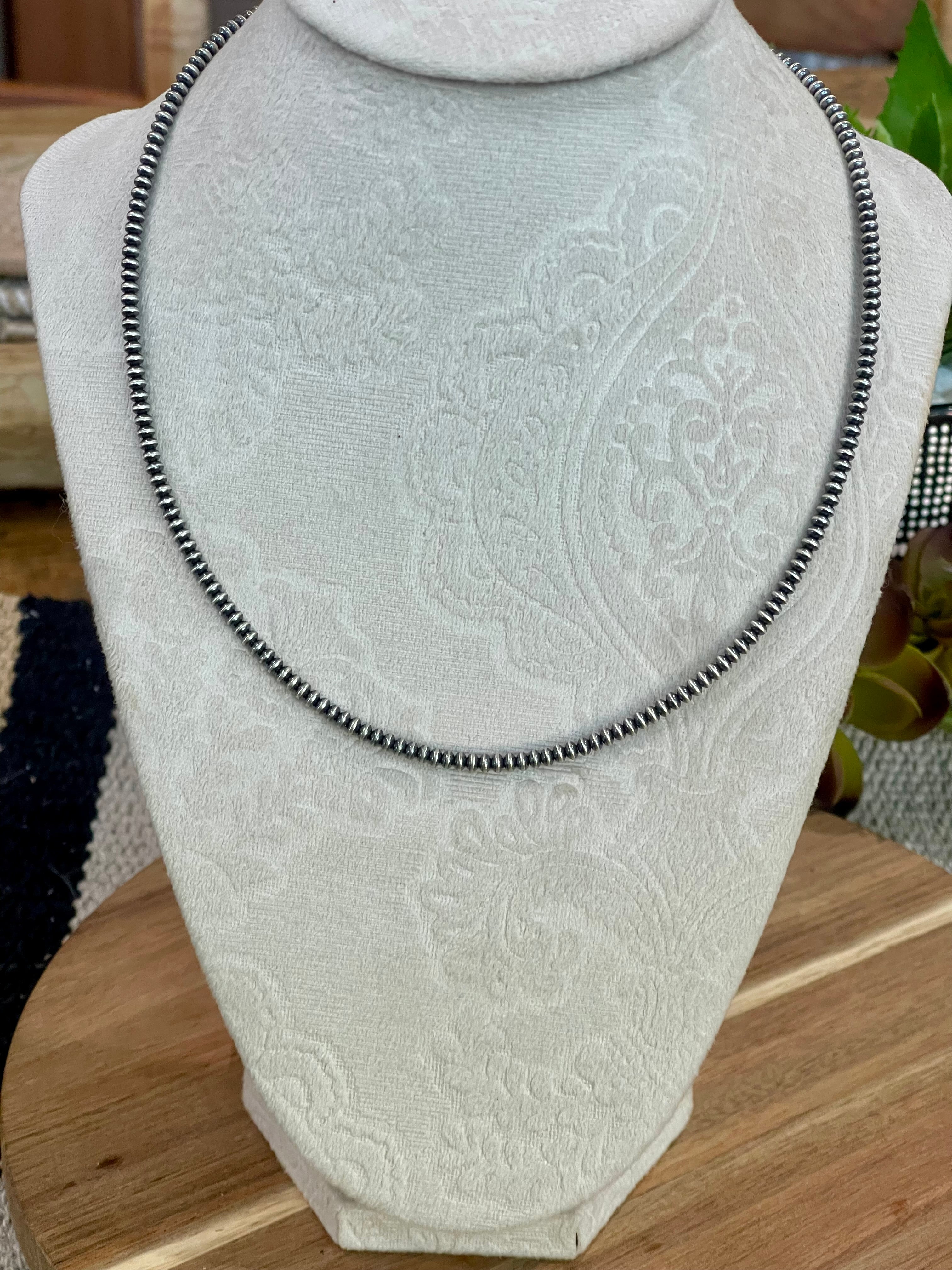 Handmade Sterling Silver 3mm 18” Beaded Necklace