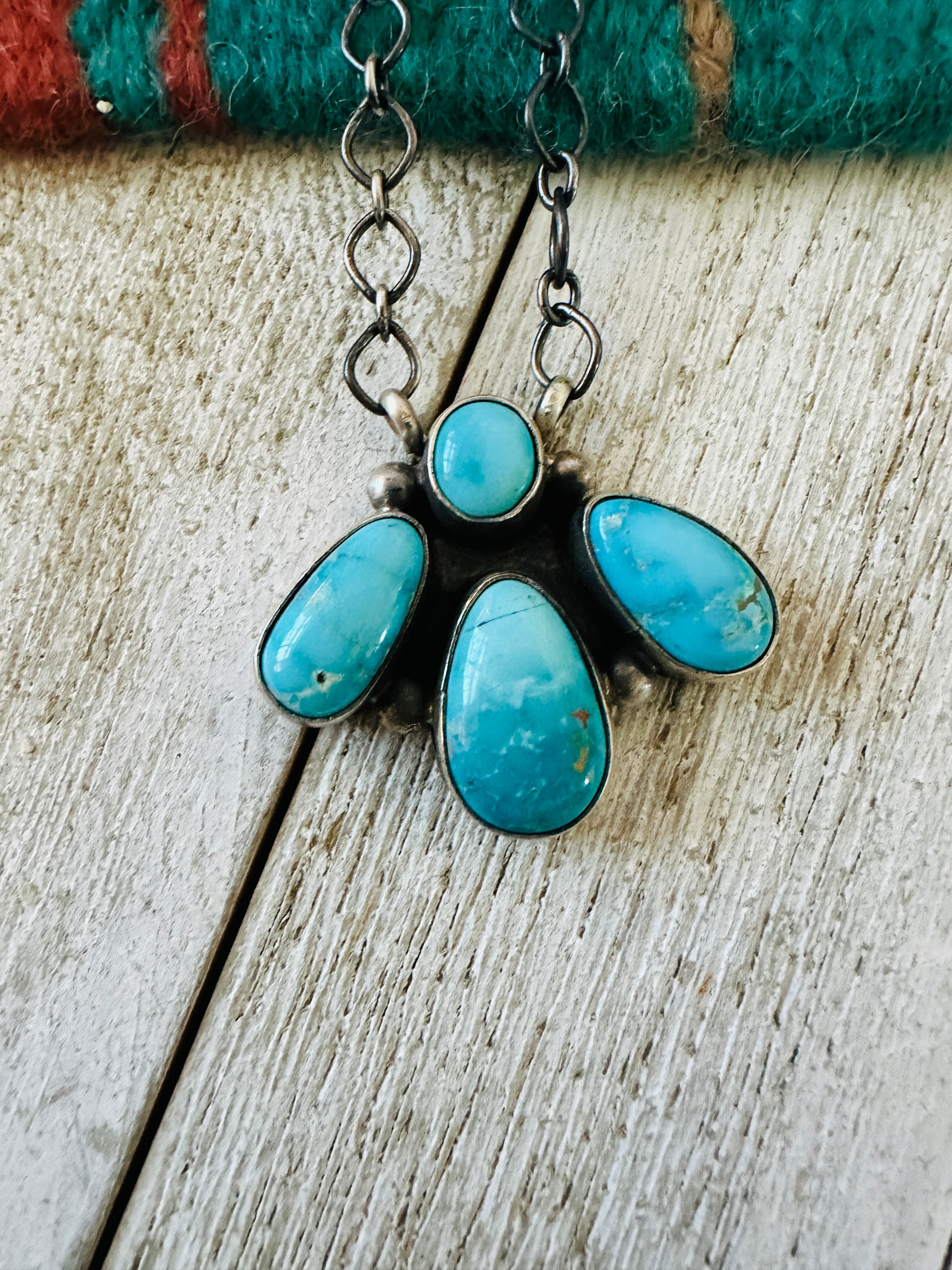 Handcrafted Sterling Silver & Turquoise Cluster Necklace