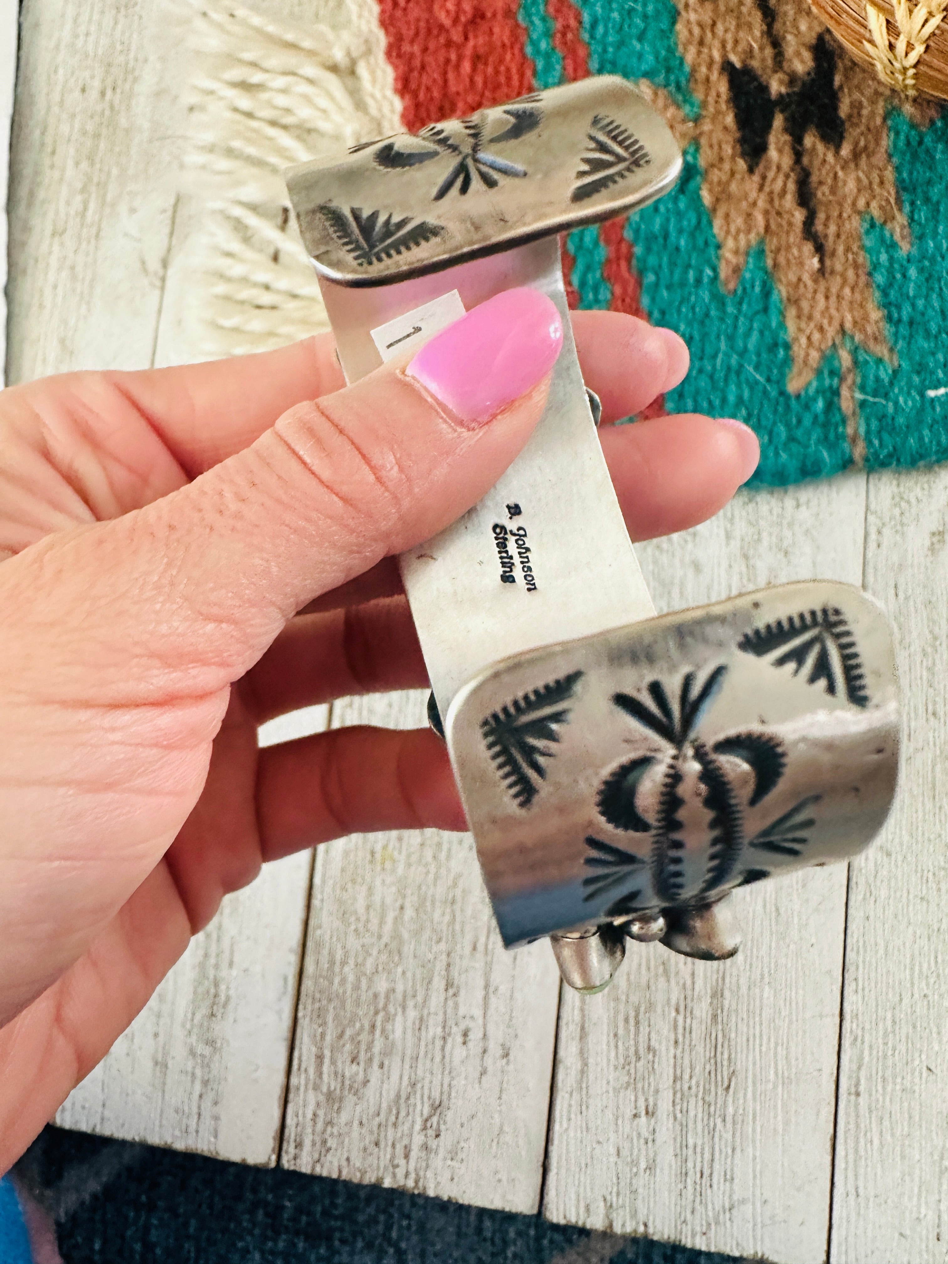 Navajo Sterling Silver & Sonoran Gold Turquoise Cuff Bracelet By B Johnson /