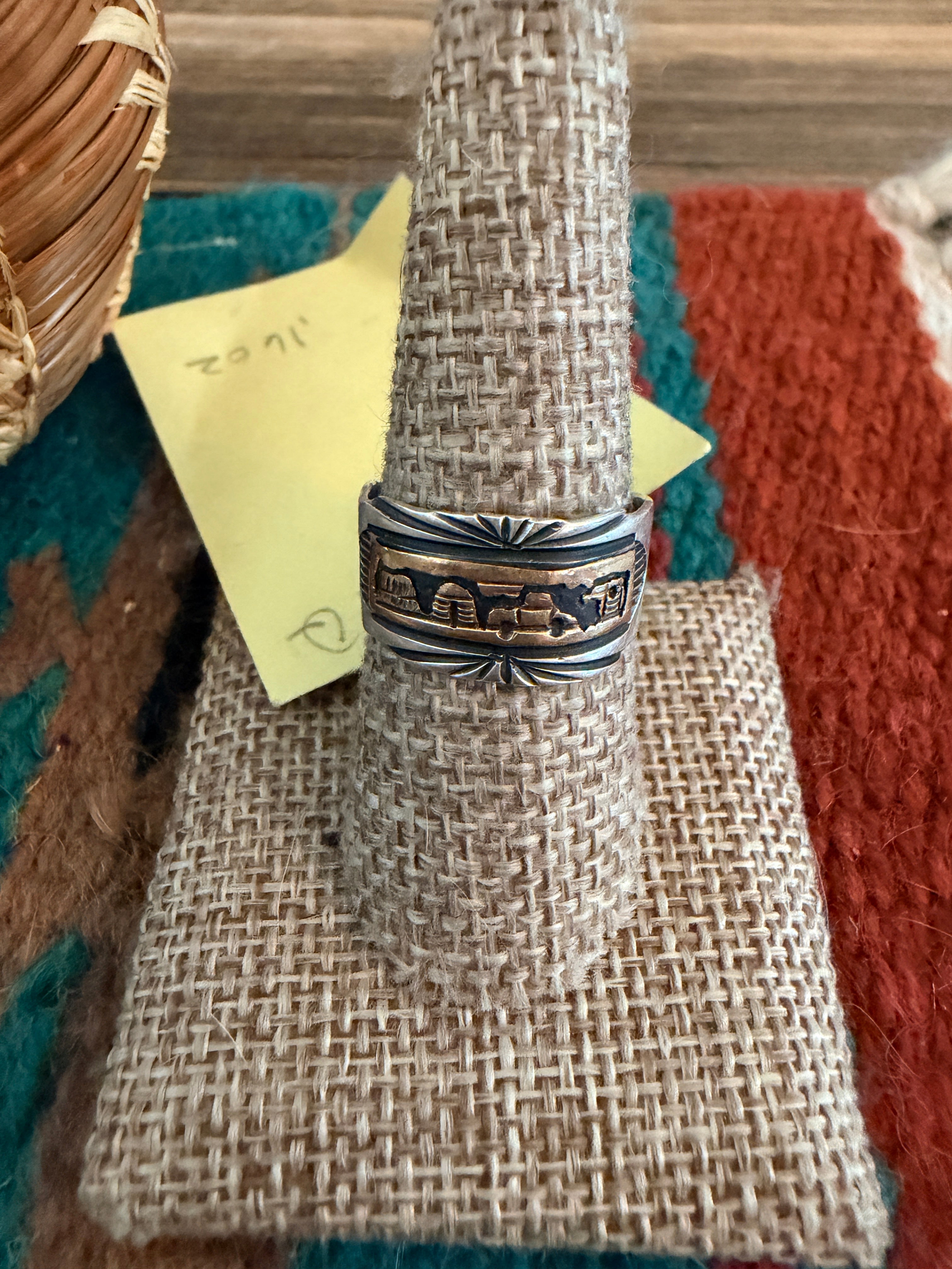 Old Pawn Handcrafted Copper & Sterling Silver Storyteller Band Ring Size 9