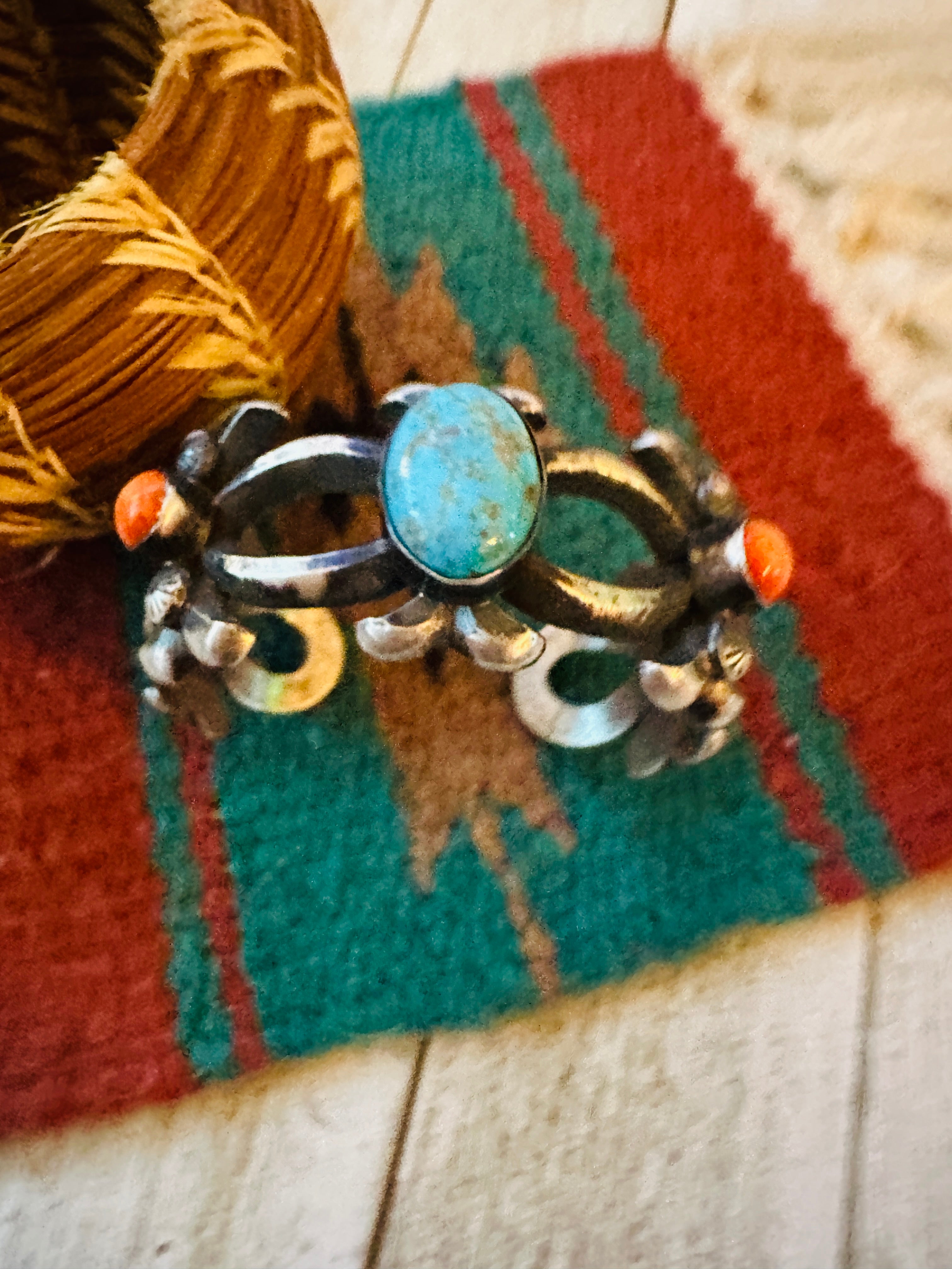 Handcrafted Turquoise, Spiny & Sterling Silver Cuff Bracelet by Chimney Butte