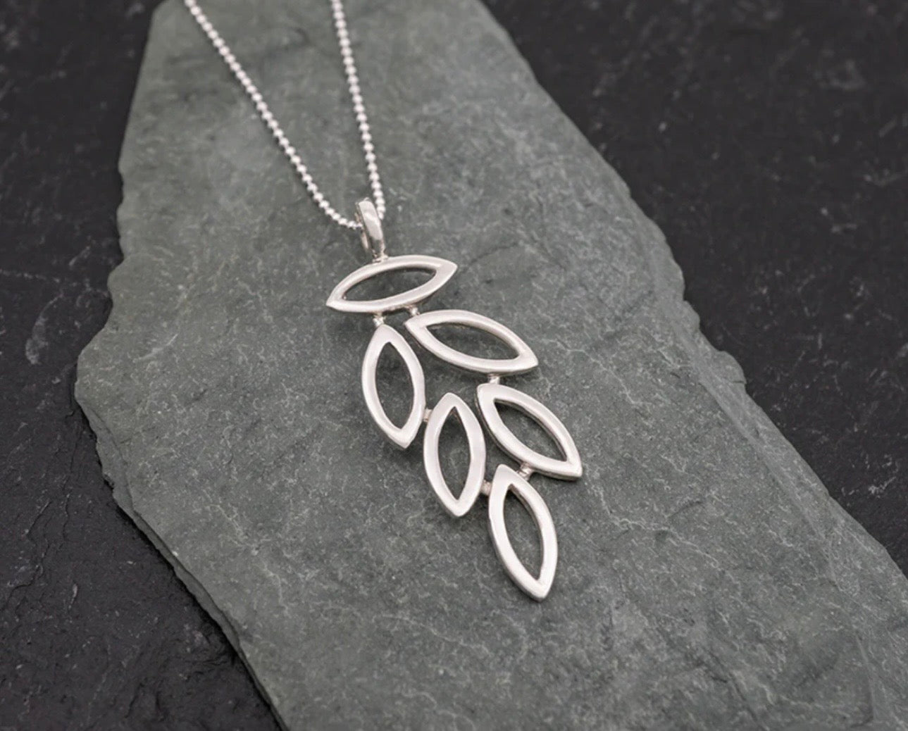 Sterling Silver Leaf Cluster Pendant & Necklace