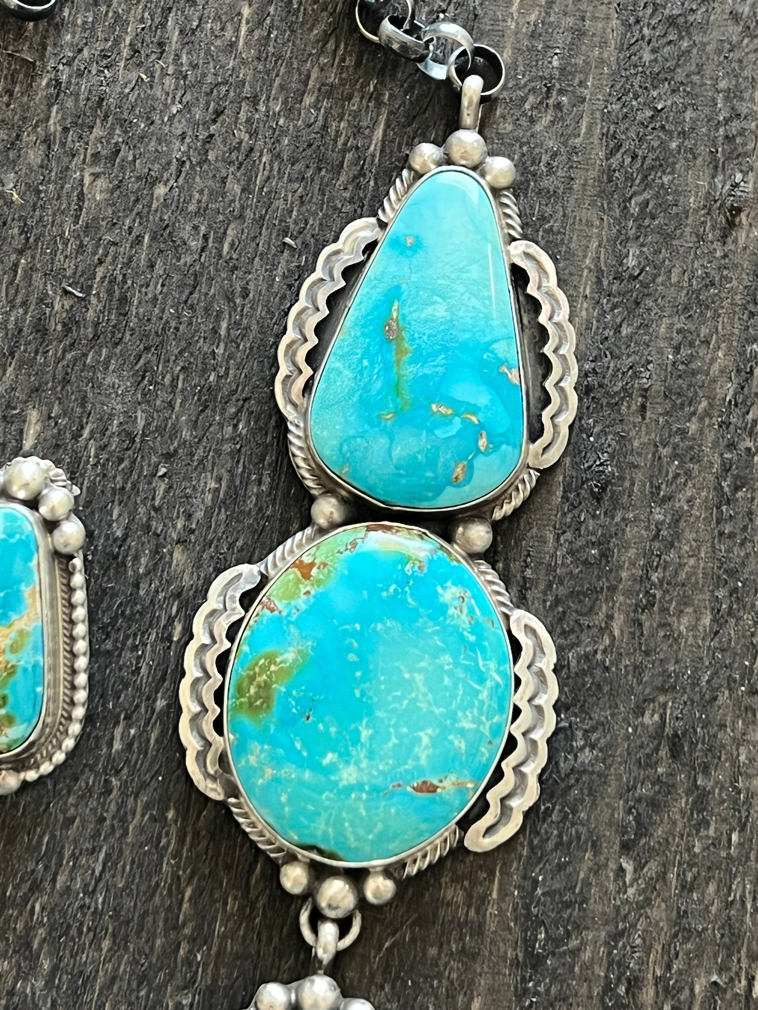 Massive Navajo Sterling Silver and Sonoran Mountain Turquoise Statement Necklace with Earrings by Talila Benally