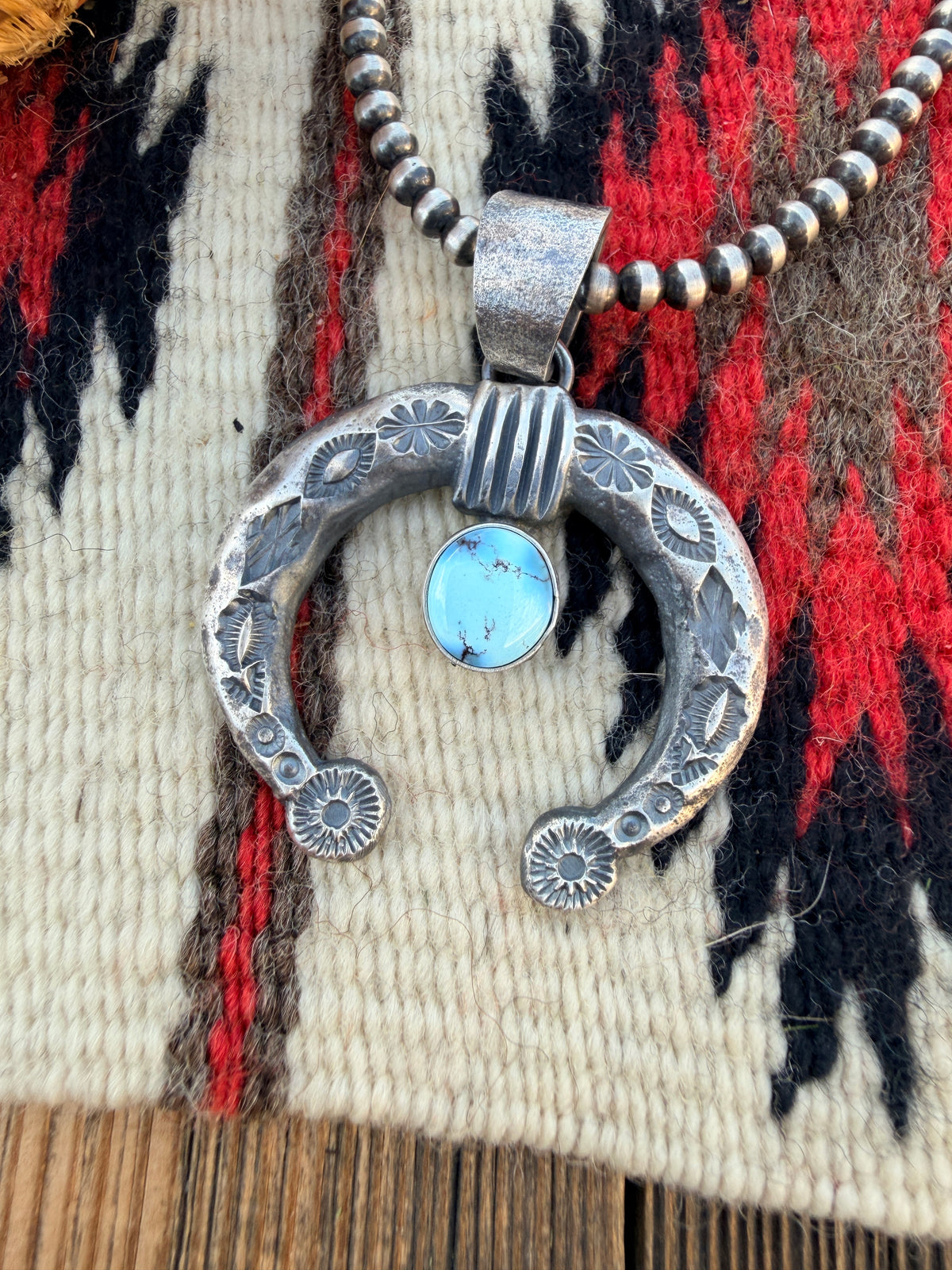 Handcrafted Sterling Silver & Golden Hills Turquoise Naja Pendant by Kevin Billah