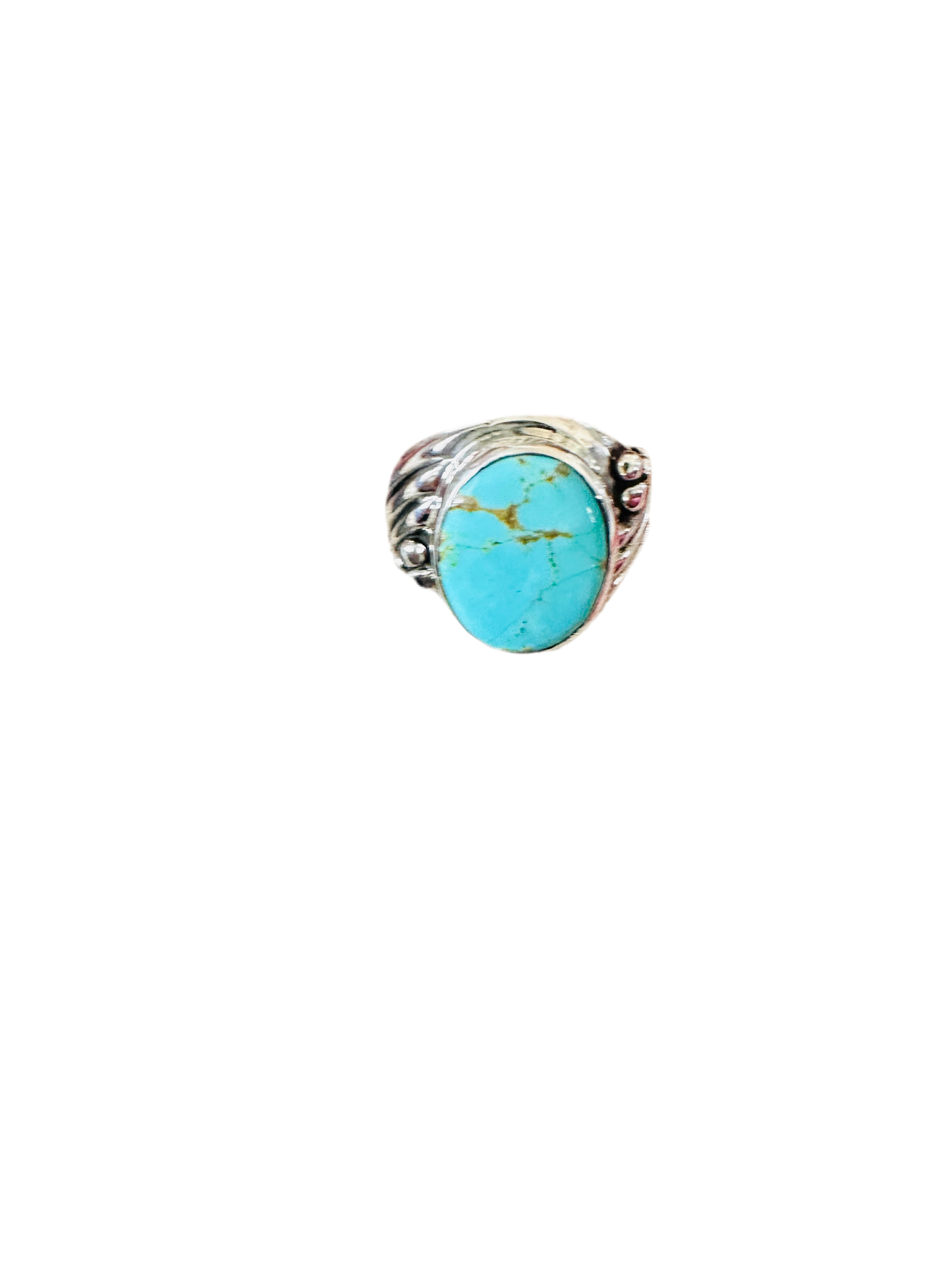 Handcrafted Turquoise & Sterling Silver Cigar Band Ring Size 10.5