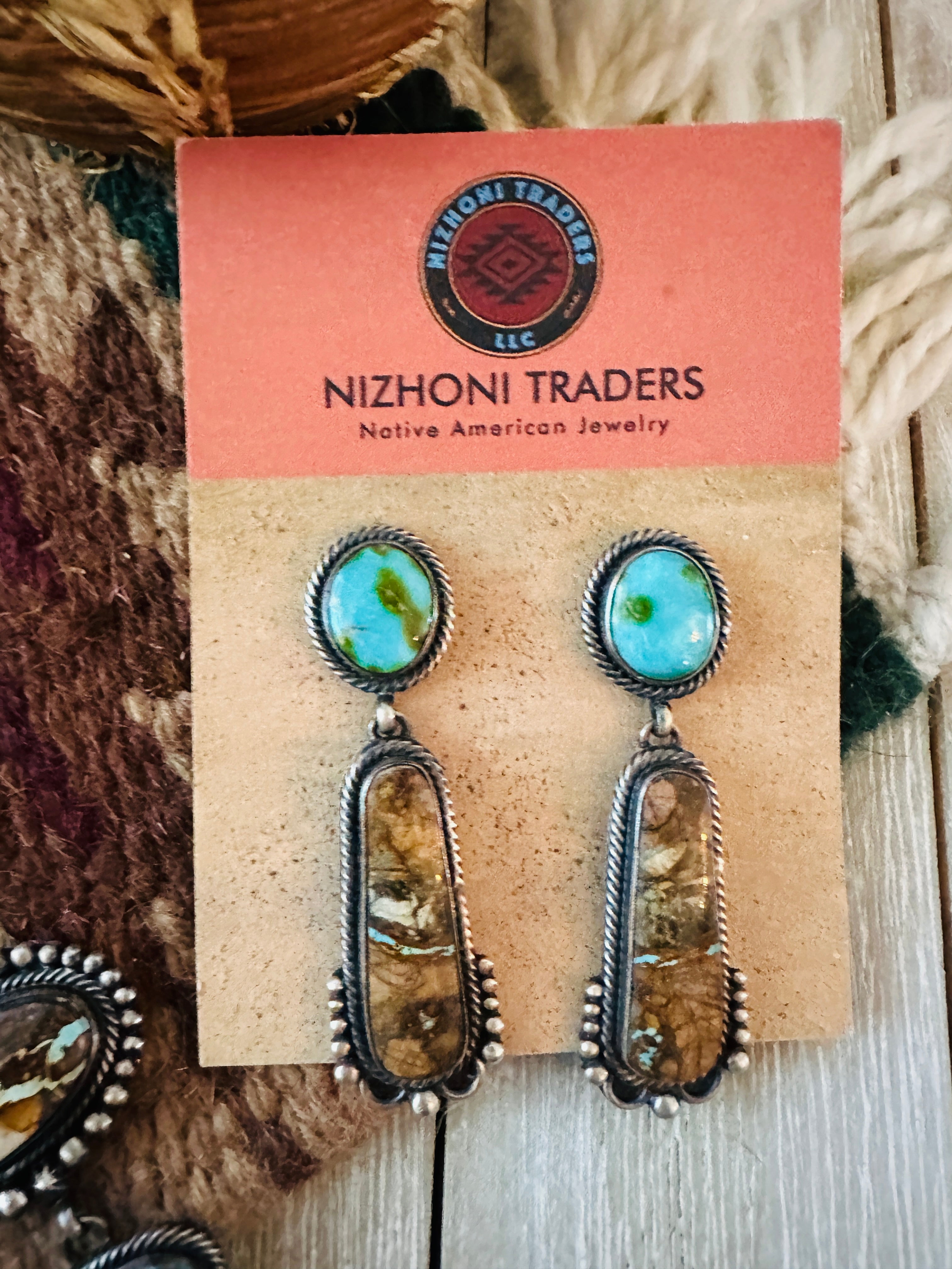 Handcrafted Sterling Silver, Ribbon and Sonoran Turquoise Necklace and Earring Set by Diane Wylie