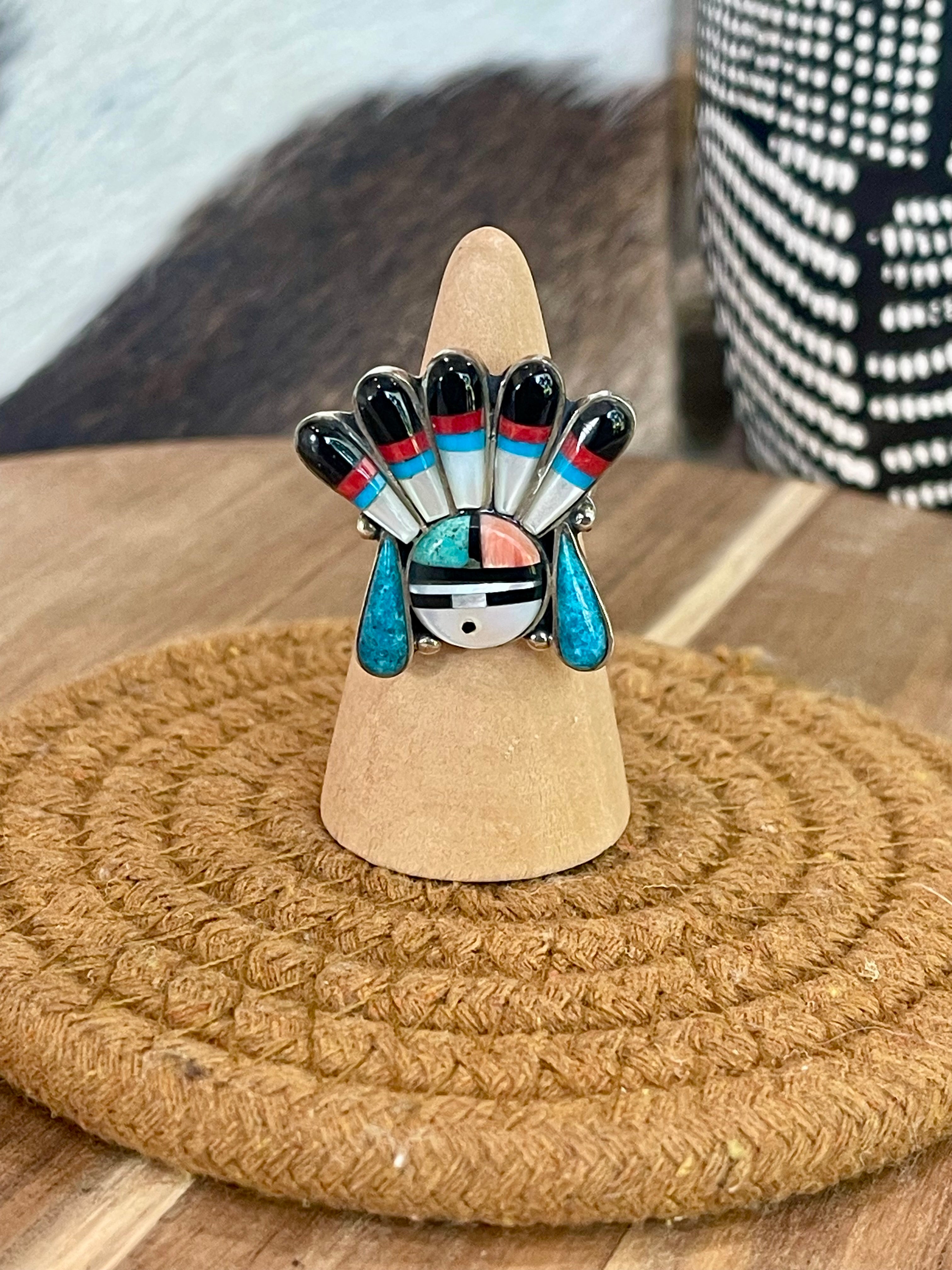 Handmade Sterling Silver & Multi Stone Sunface Adjustable Ring