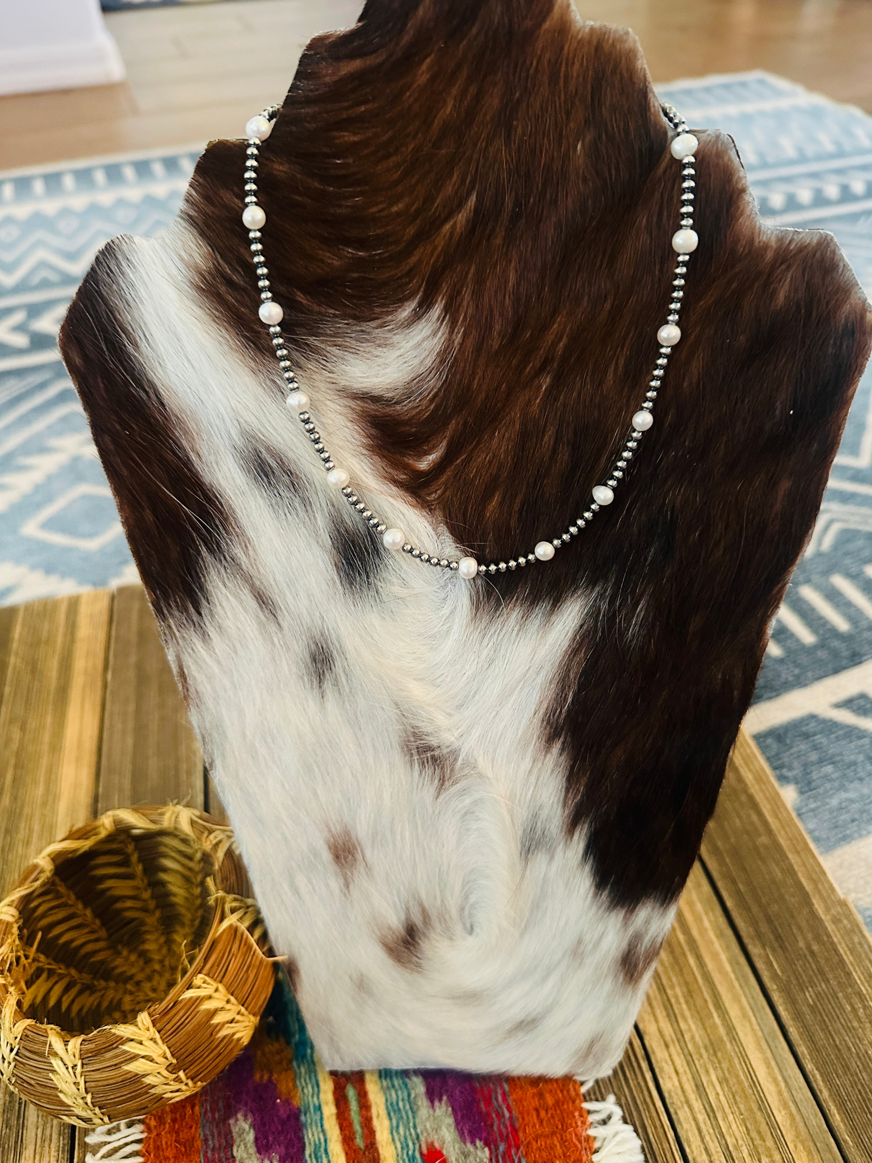 Handcrafted Freshwater Pearl & Sterling Silver 16” Beaded Necklace