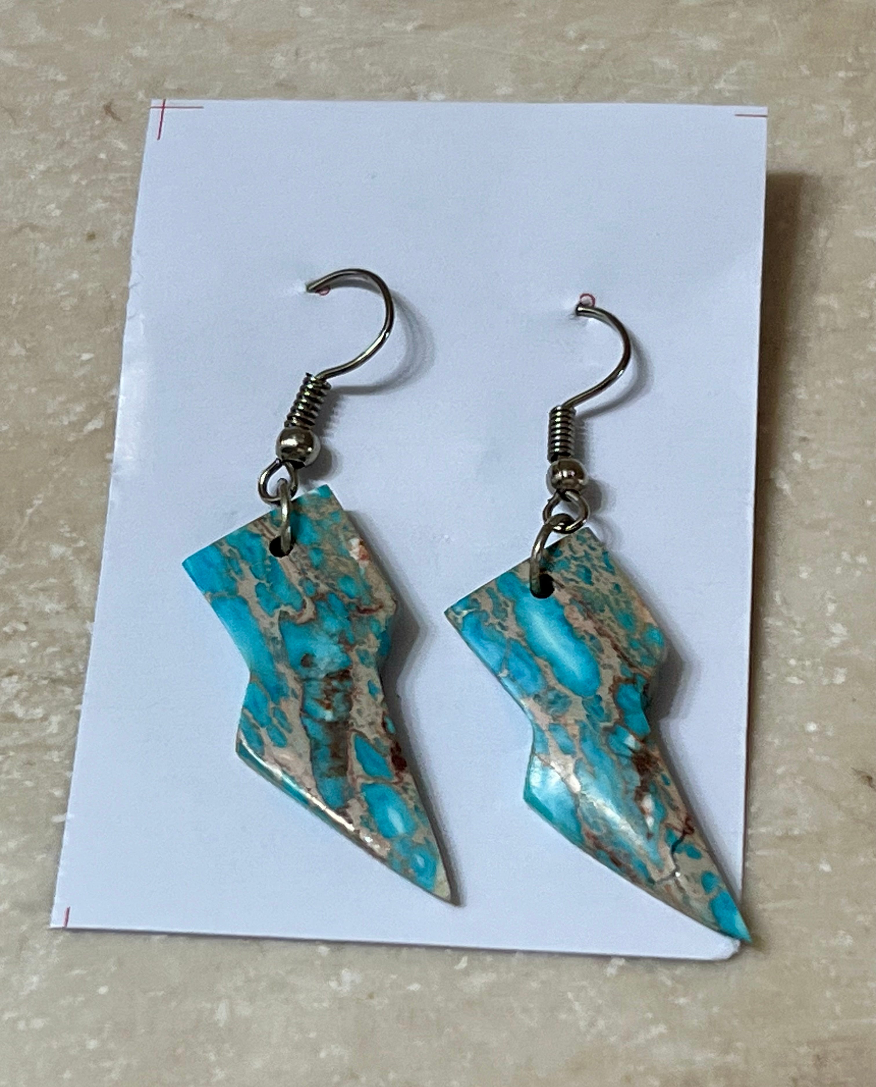 Handcrafted Turquoise & Sterling Silver Lightning Bolt Slab Earrings