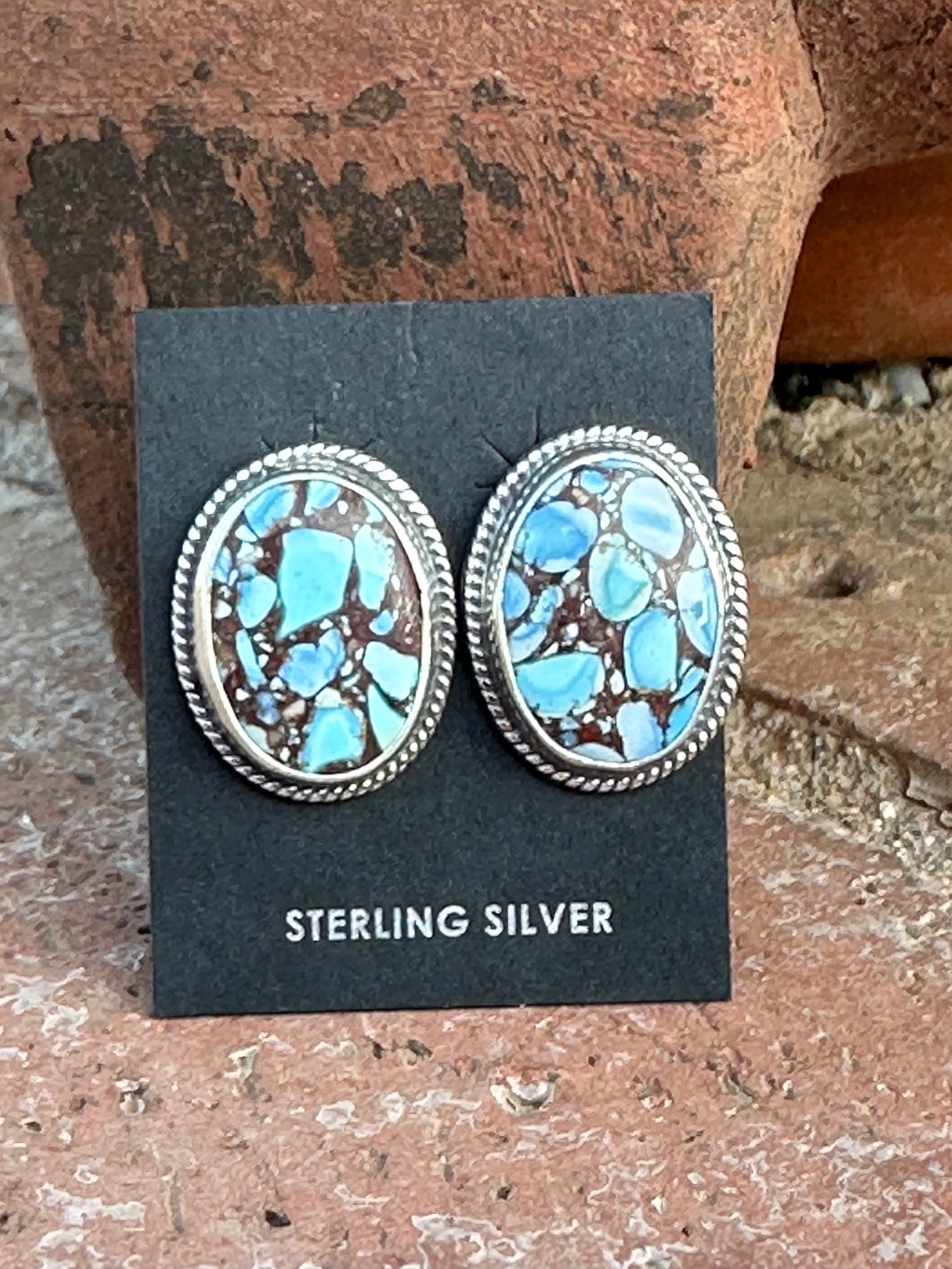 Sterling Silver & Golden Hills Turquoise Post Earrings Signed