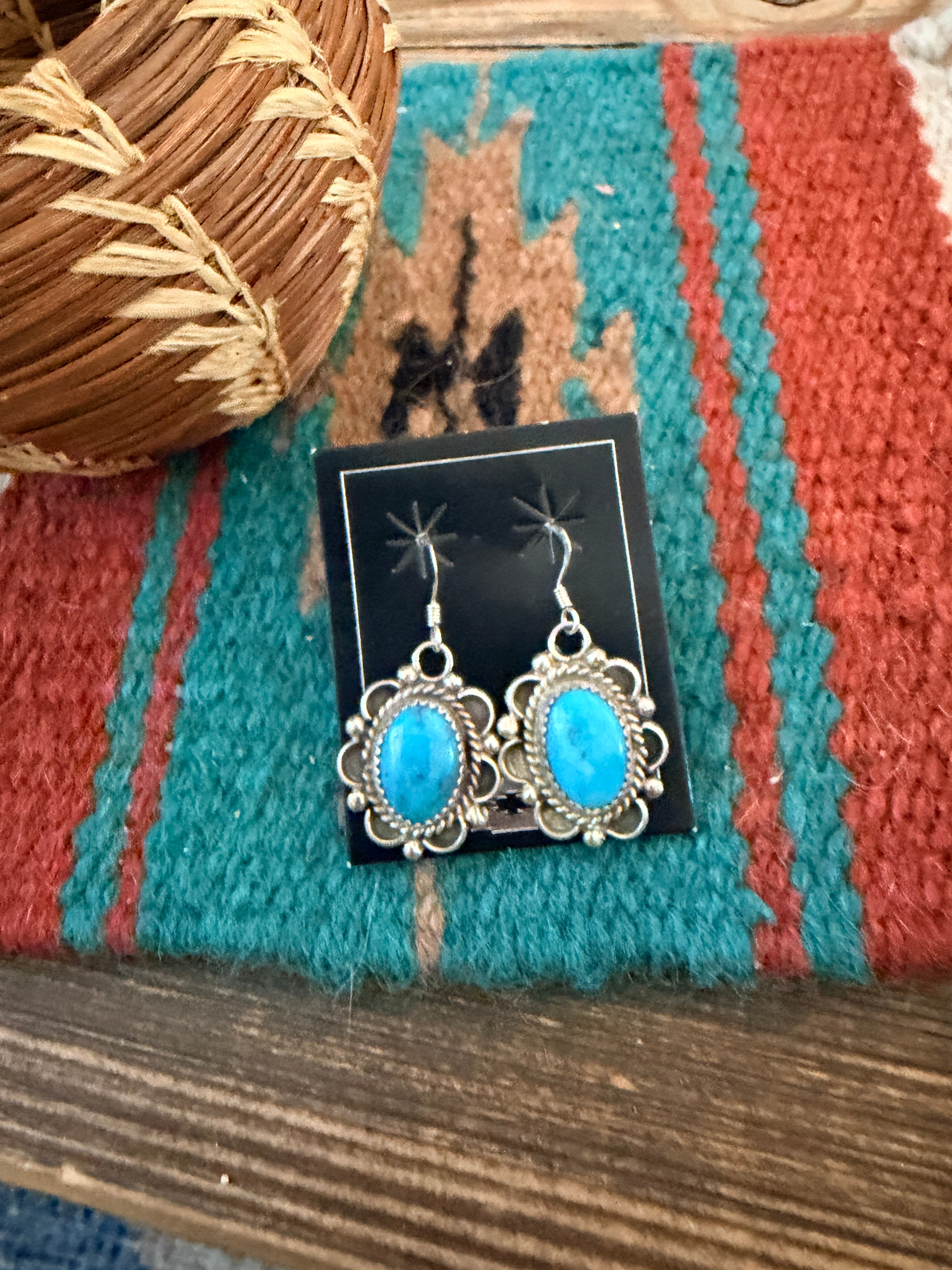 Handcrafted Kingman Turquoise & Sterling Silver Dangle Earrings