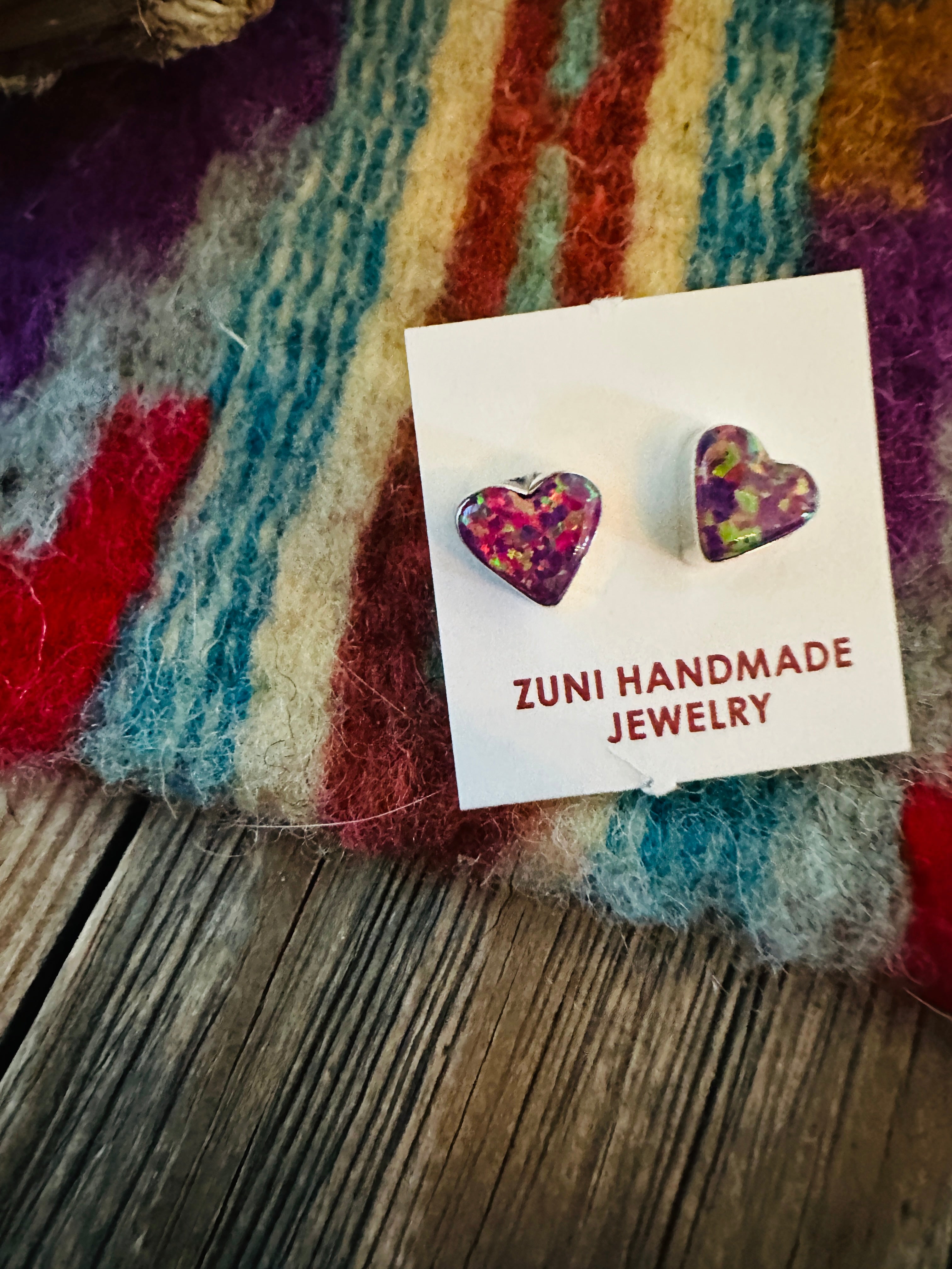 Handcrafted Sterling Silver & Purple Opal Stud Heart Earrings