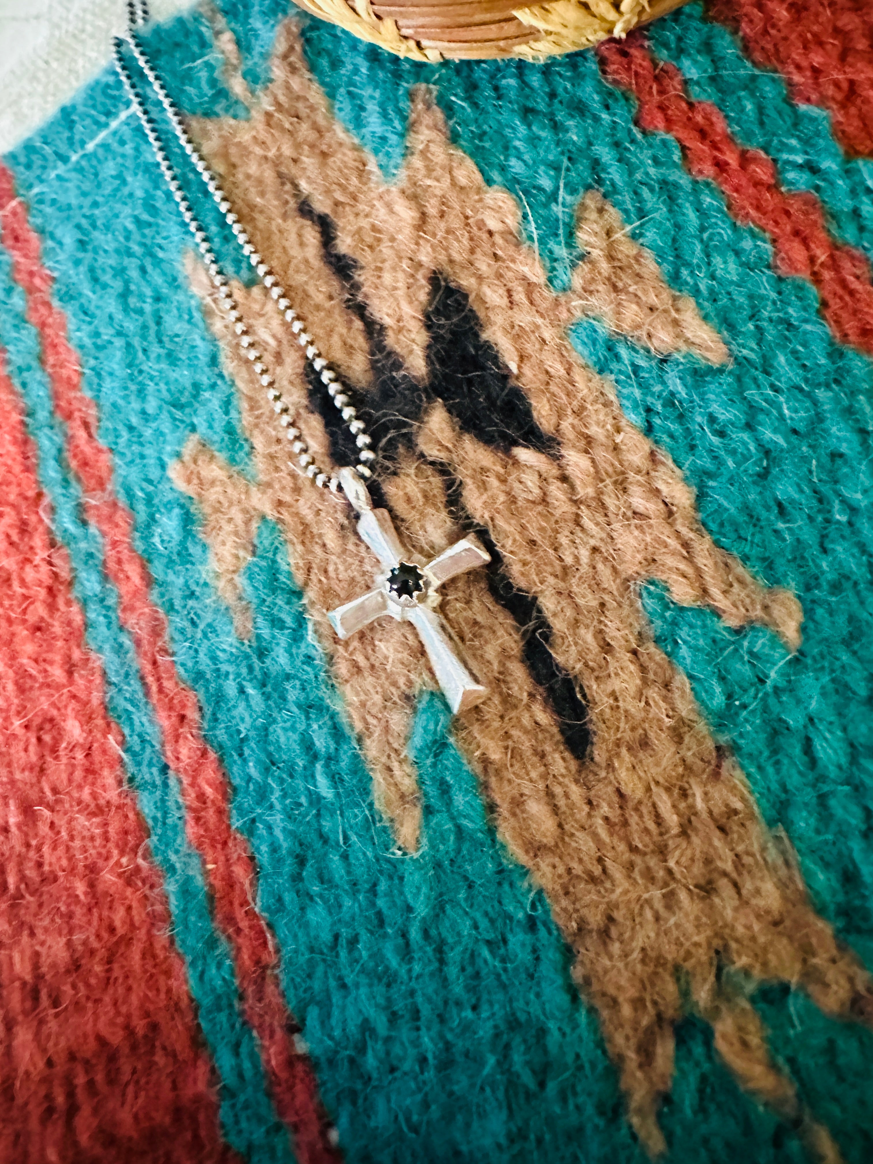 Handcrafted Black Onyx & Sterling Silver Cross Pendant CR29