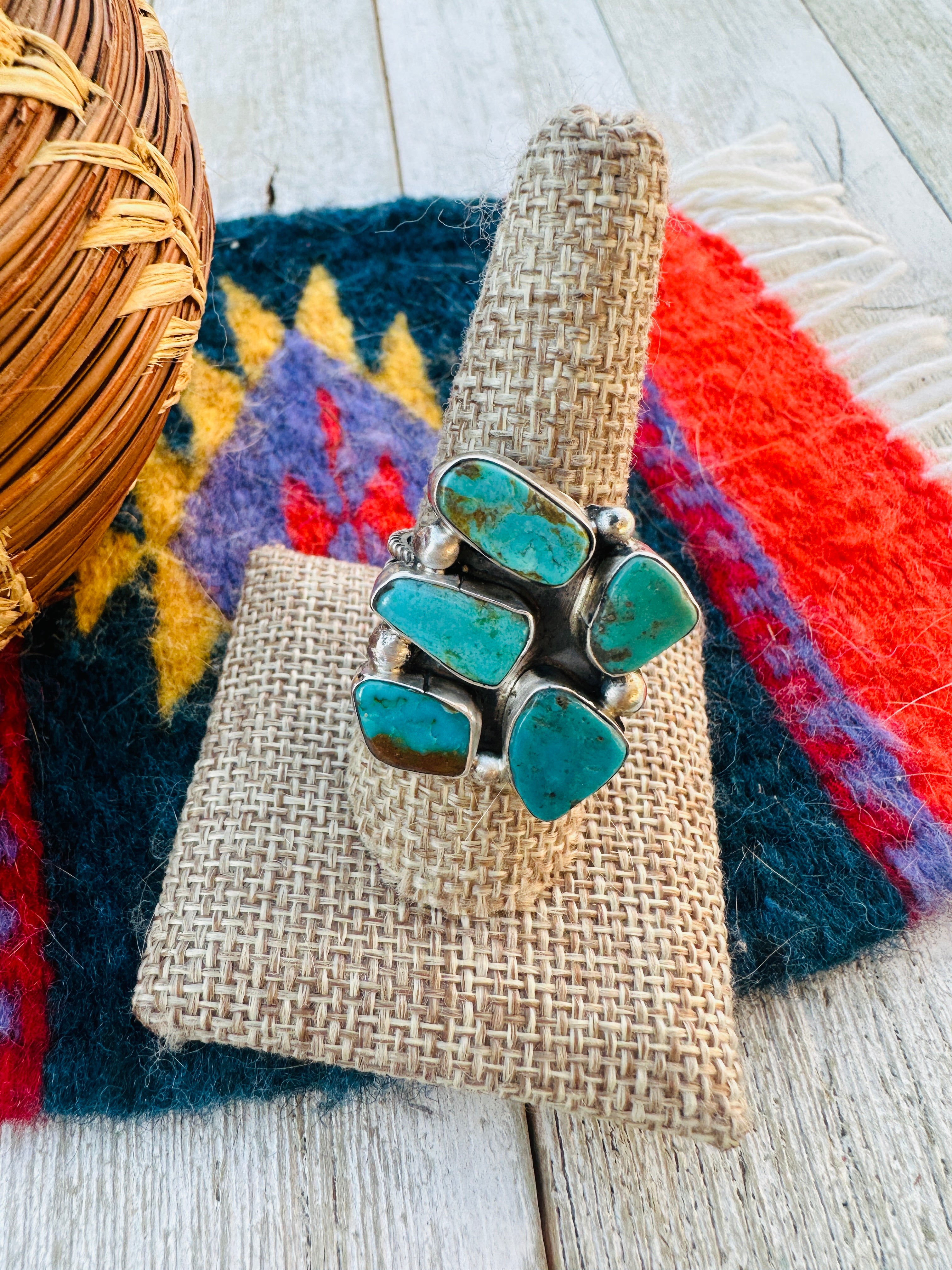 Handcrafted Royston Turquoise & Sterling Silver Adjustable Ring by Jacqueline Silver