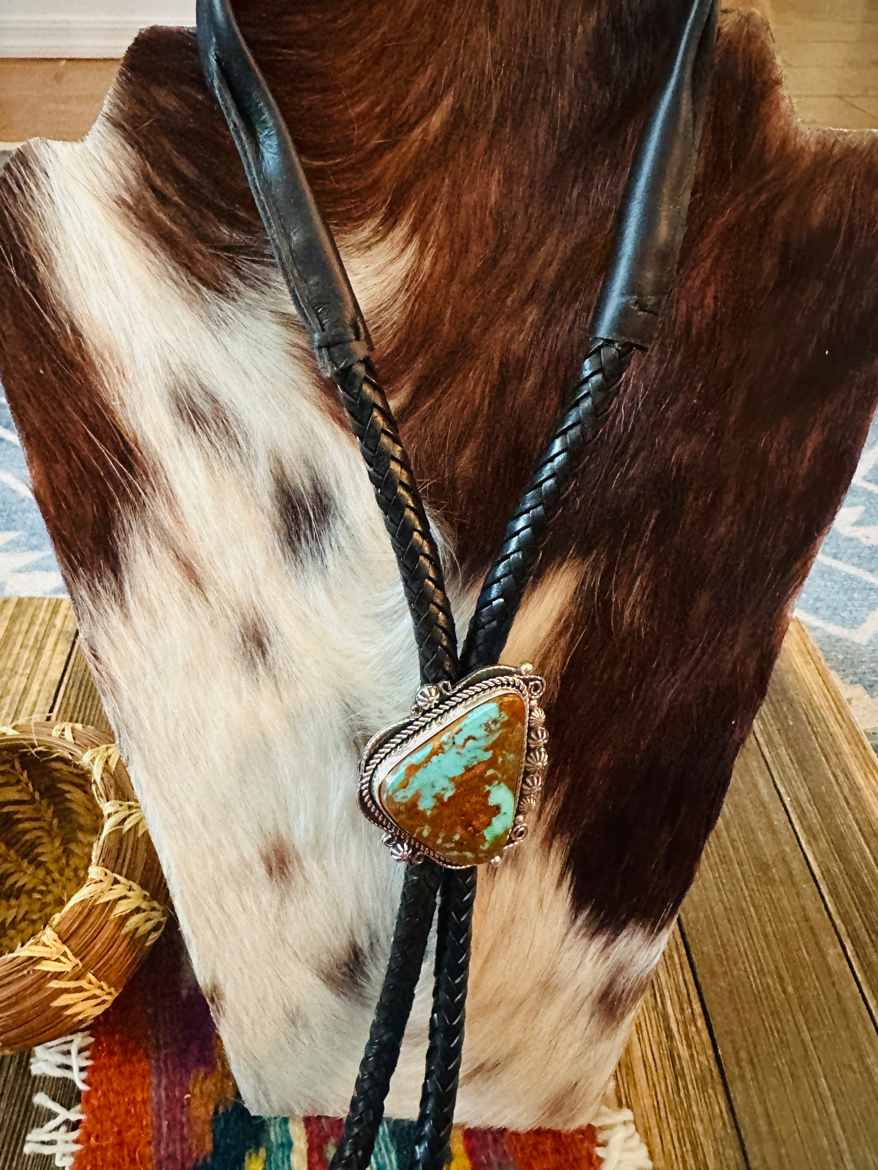 Handcrafted Sterling Silver & Pilot Mountain Turquoise Bolo Tie by Rosella Paxson