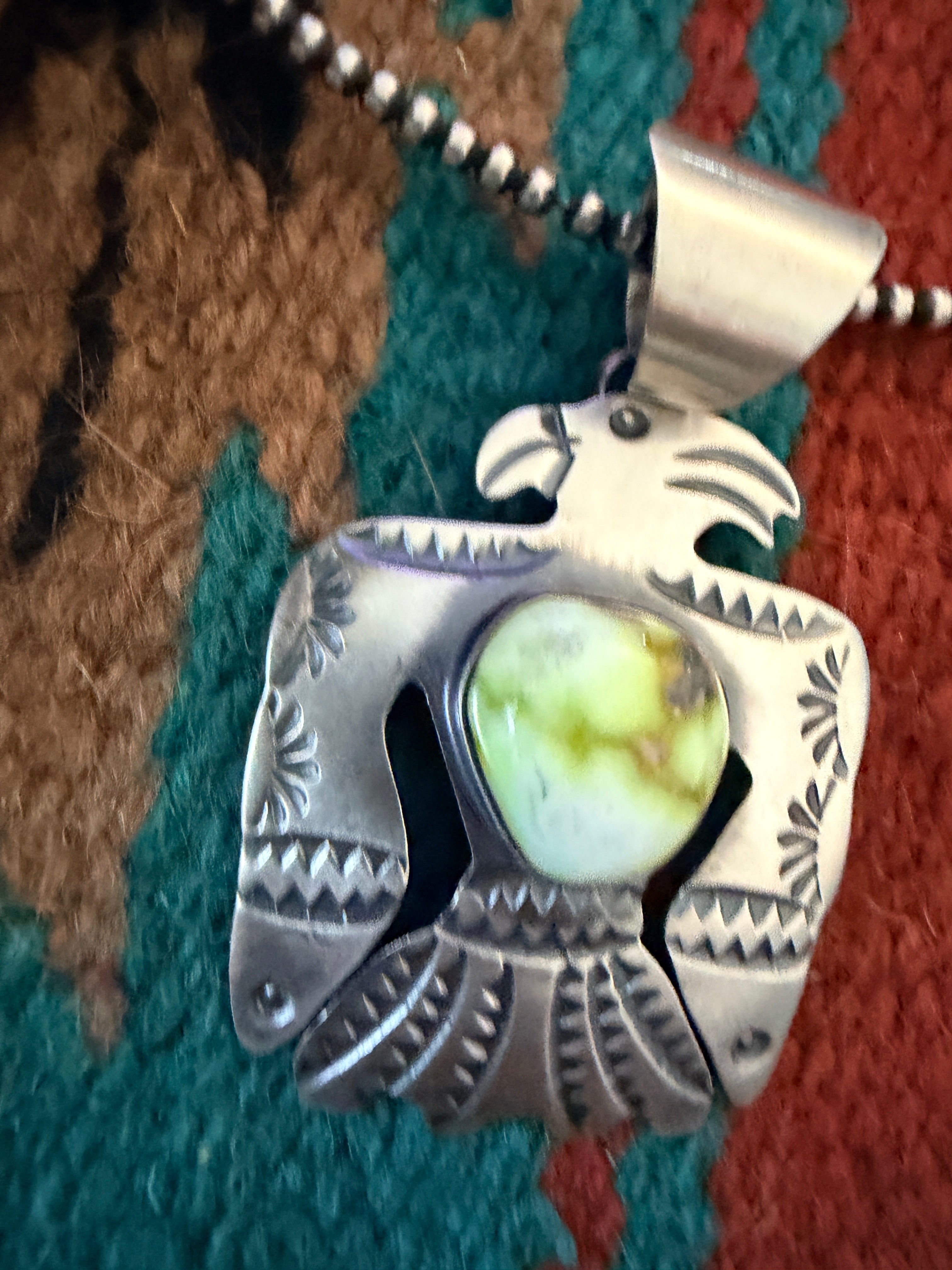 Handcrafted Sterling Silver & Palomino Turquoise Thunderbird Pendant by Chimney Butte