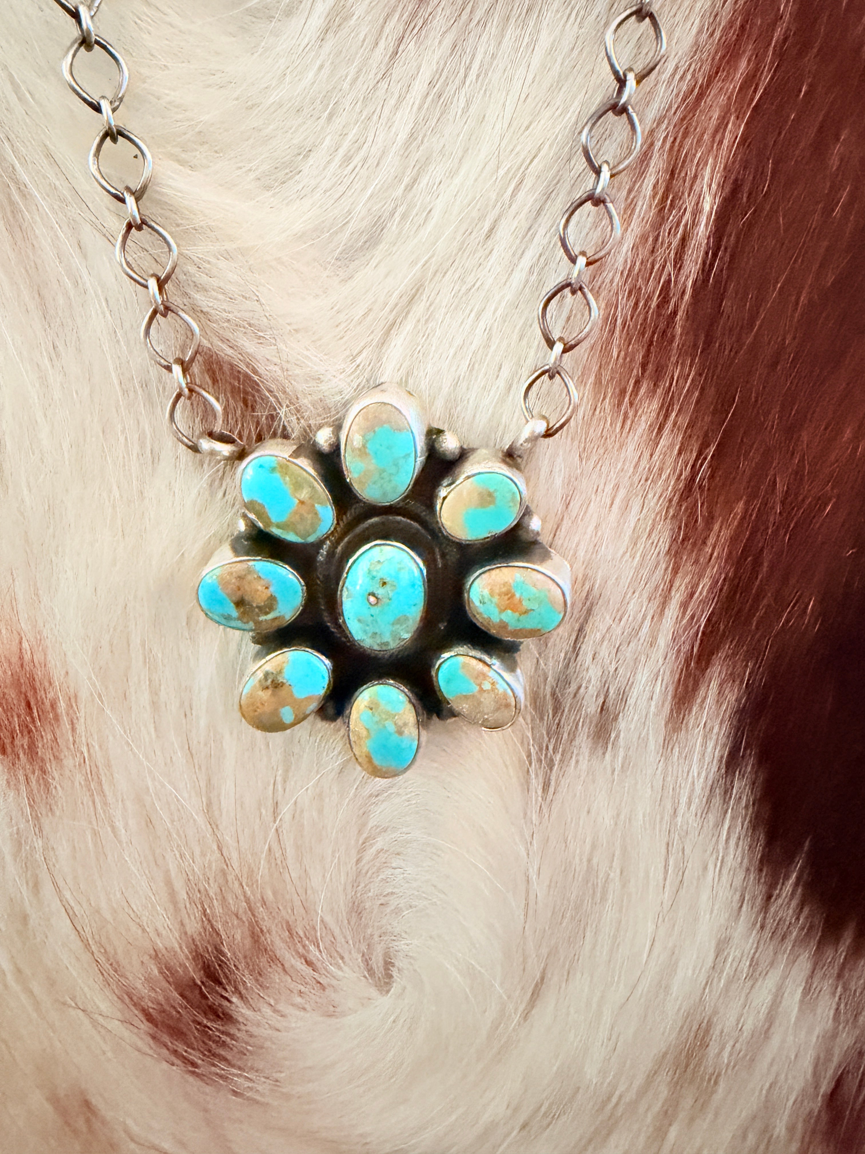 Handcrafted Turquoise & Sterling Silver Cluster Necklace by Ella Peter