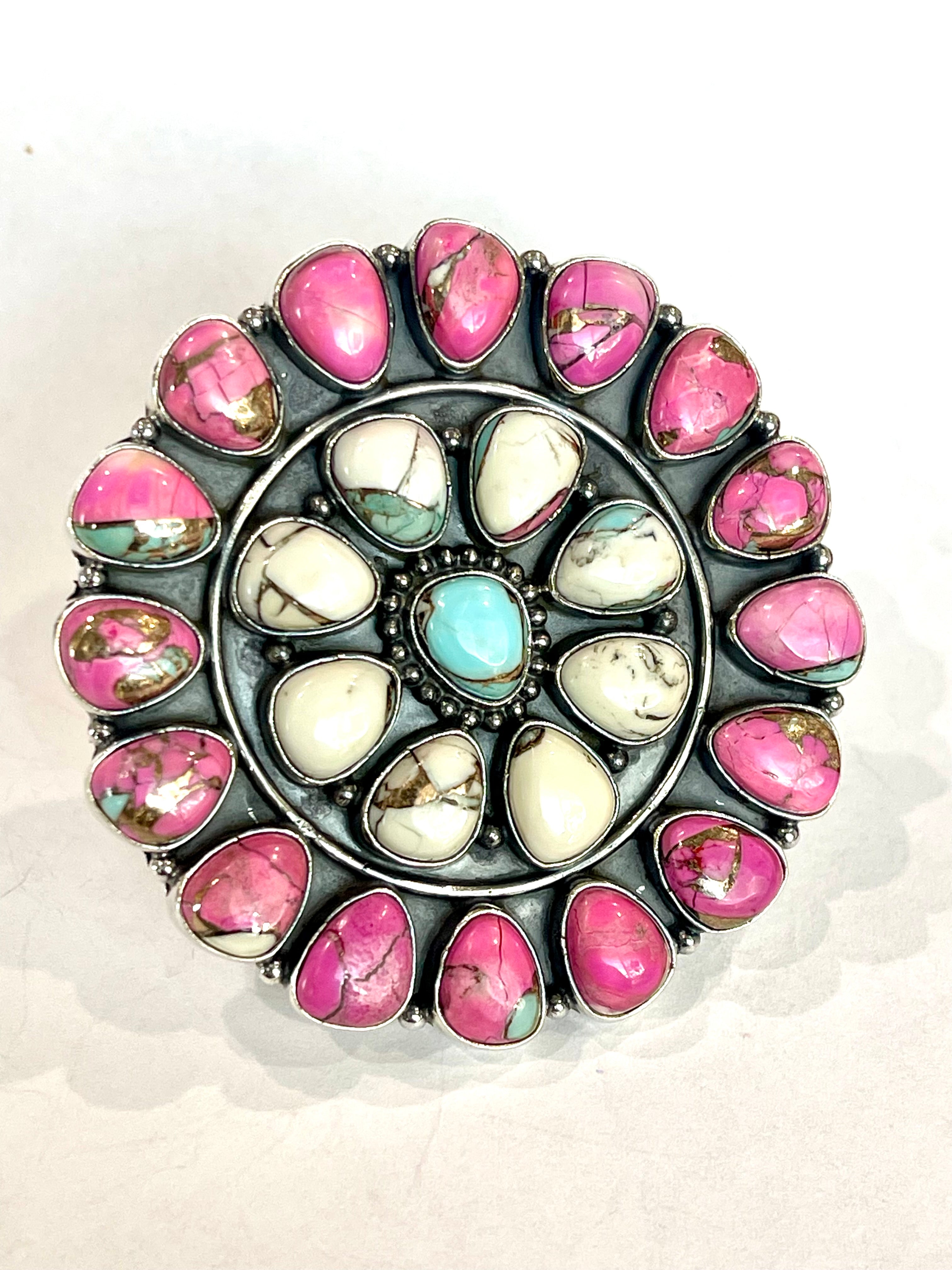 Handmade Cotton Candy Sterling Adjustable Cluster Stone Ring