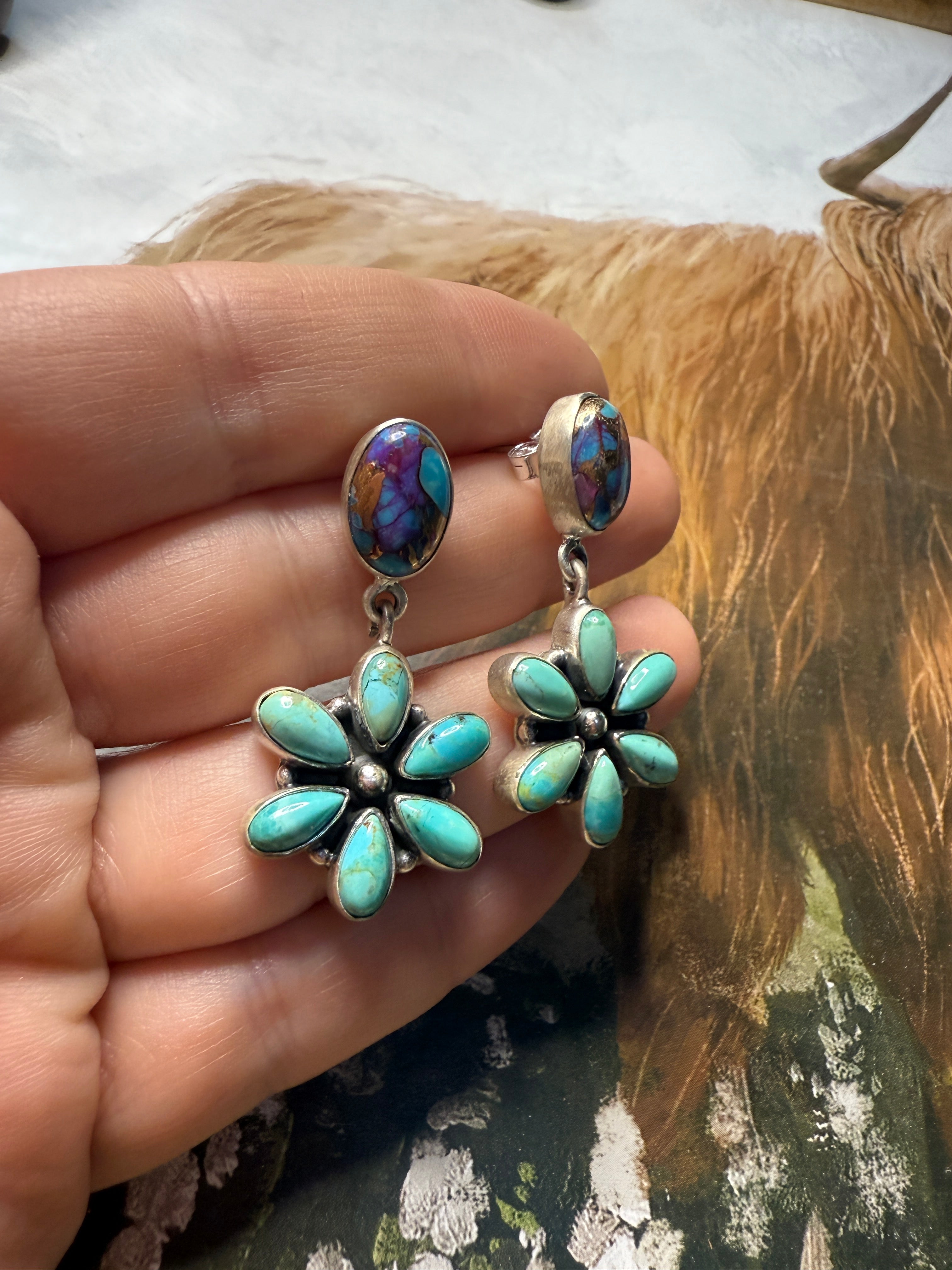 Handmade Sterling Silver, Turquoise ,Purple Dream Mojave Dangle Earrings