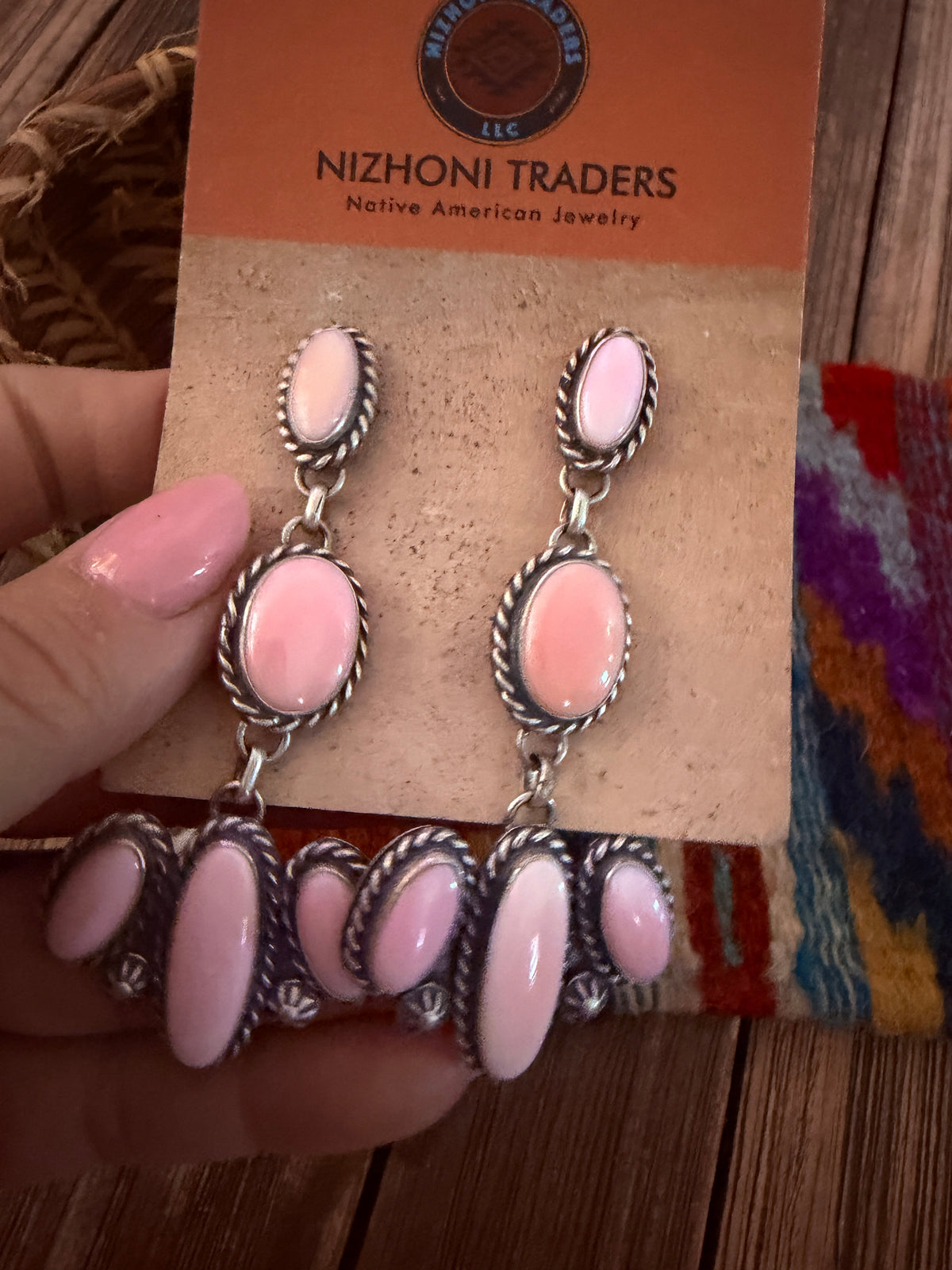 Handcrafted Queen Pink Conch & Sterling Silver Cluster Dangle Earrings
