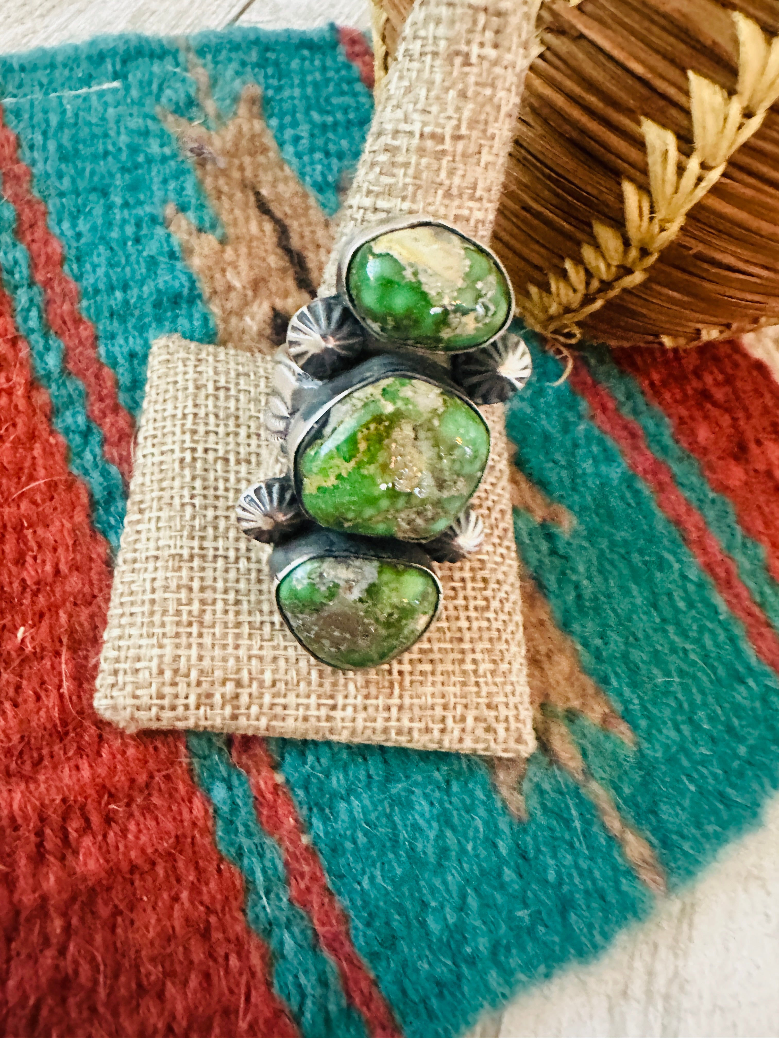 Handcrafted Sonoran Gold Turquoise & Sterling Silver Ring Chimney Butte Size 11