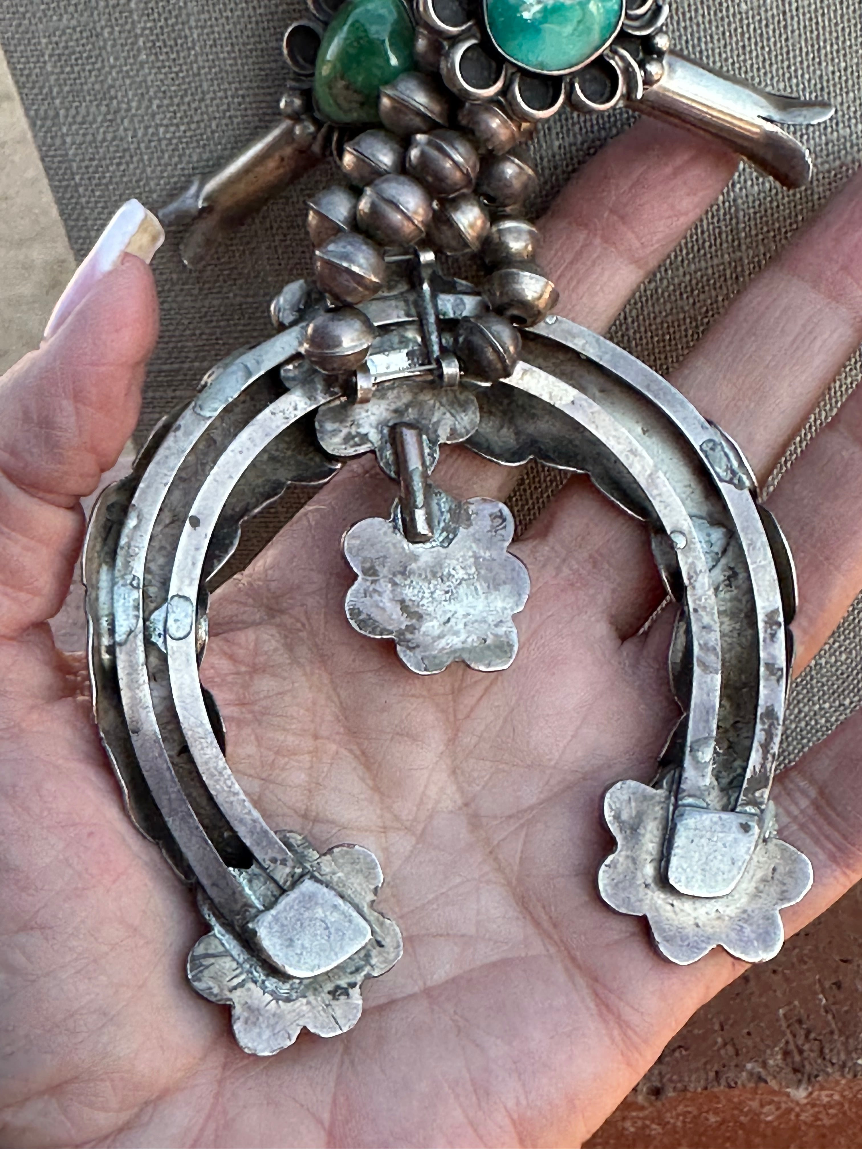 Estate Collection Old Pawn Turquoise & Sterling Silver Squash Blossom Necklace