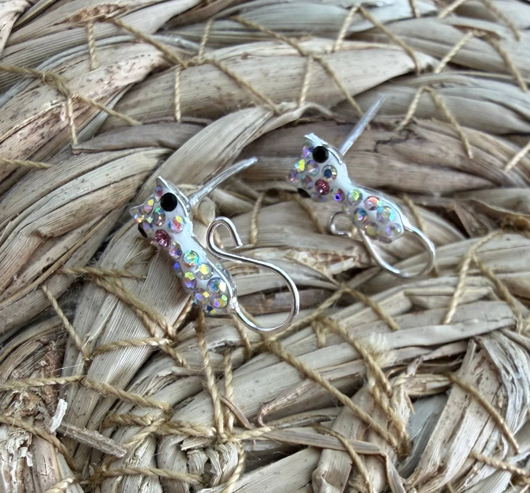 Cat CZ Sterling Silver Stud Earrings