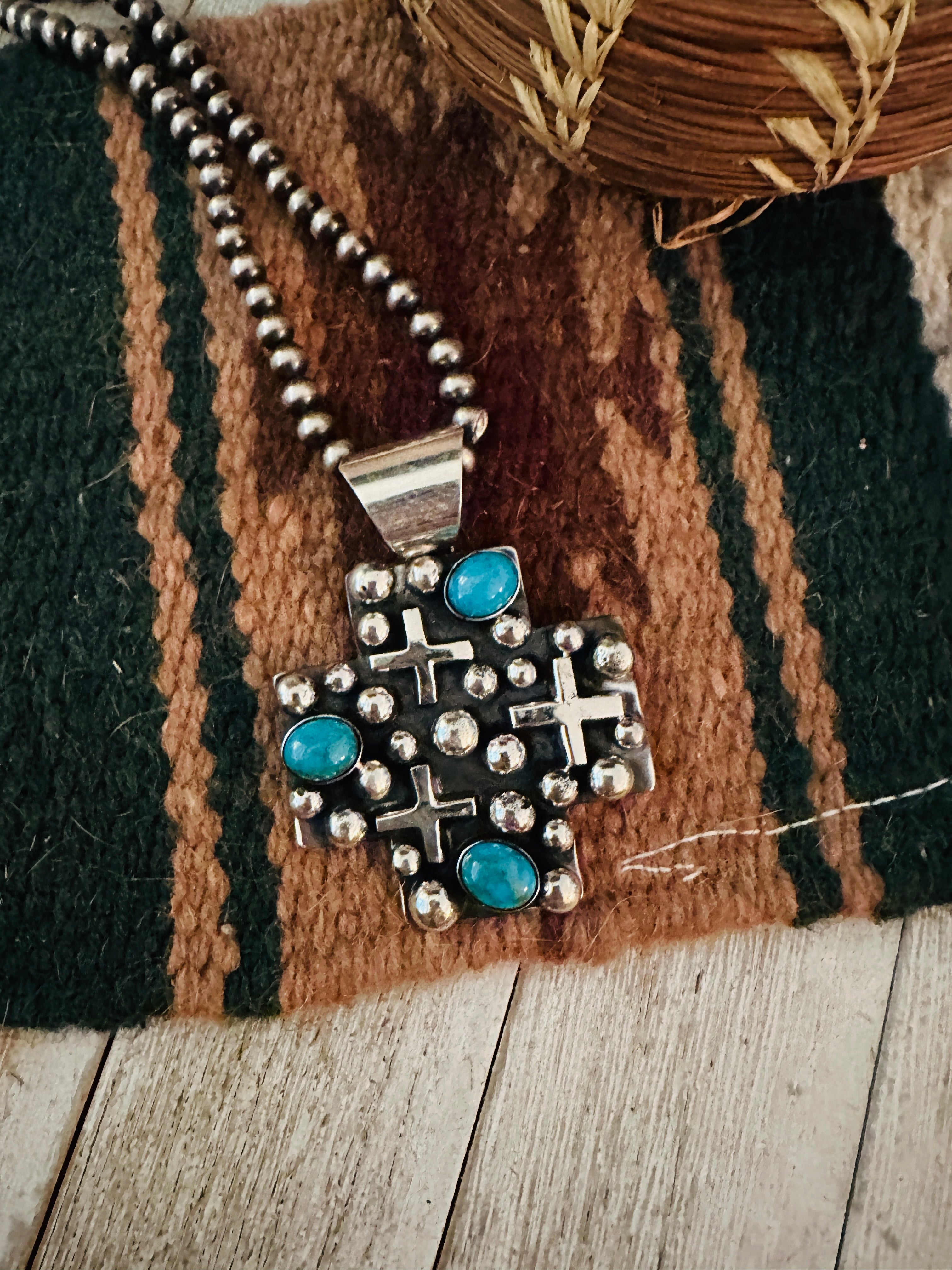 Handcrafted Turquoise & Sterling Silver Cross Pendant by Chimney Butte