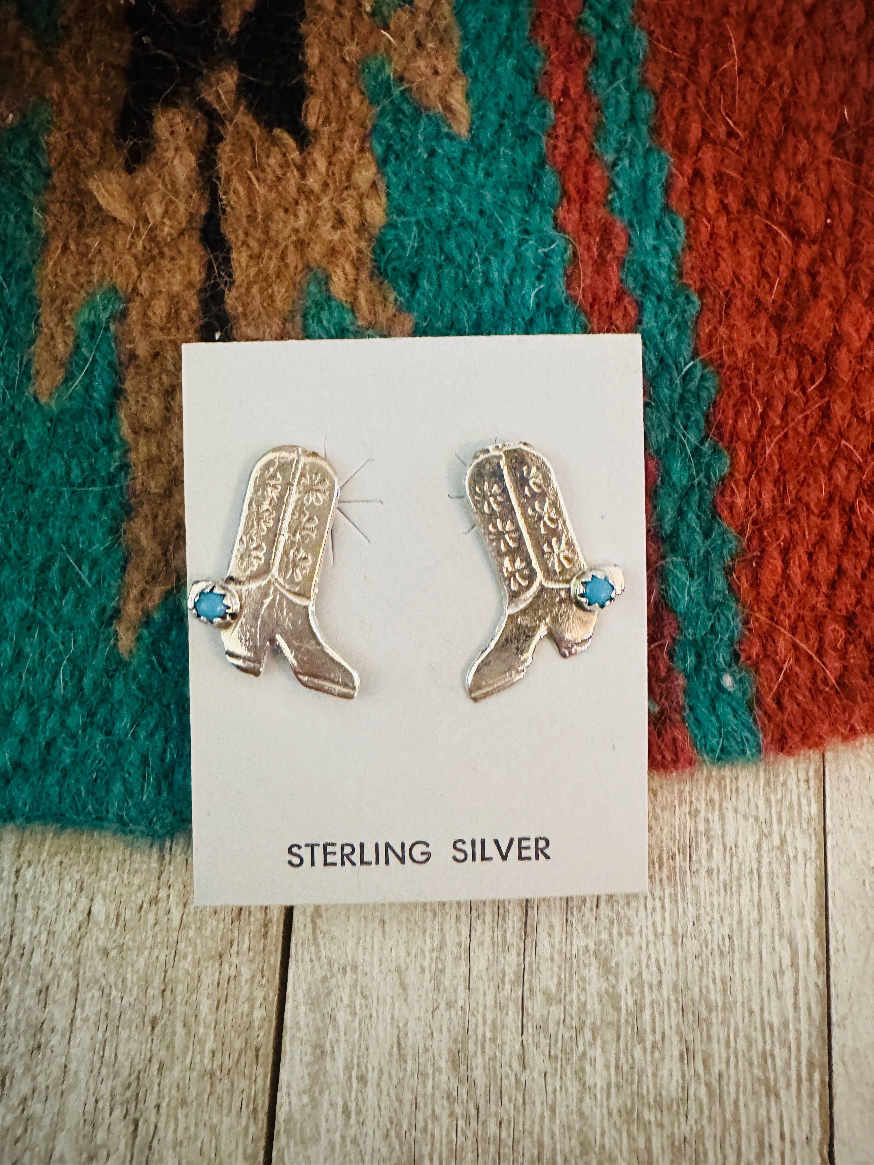 Handcrafted Turquoise & Sterling Silver Cowboy Boot Stud Earrings