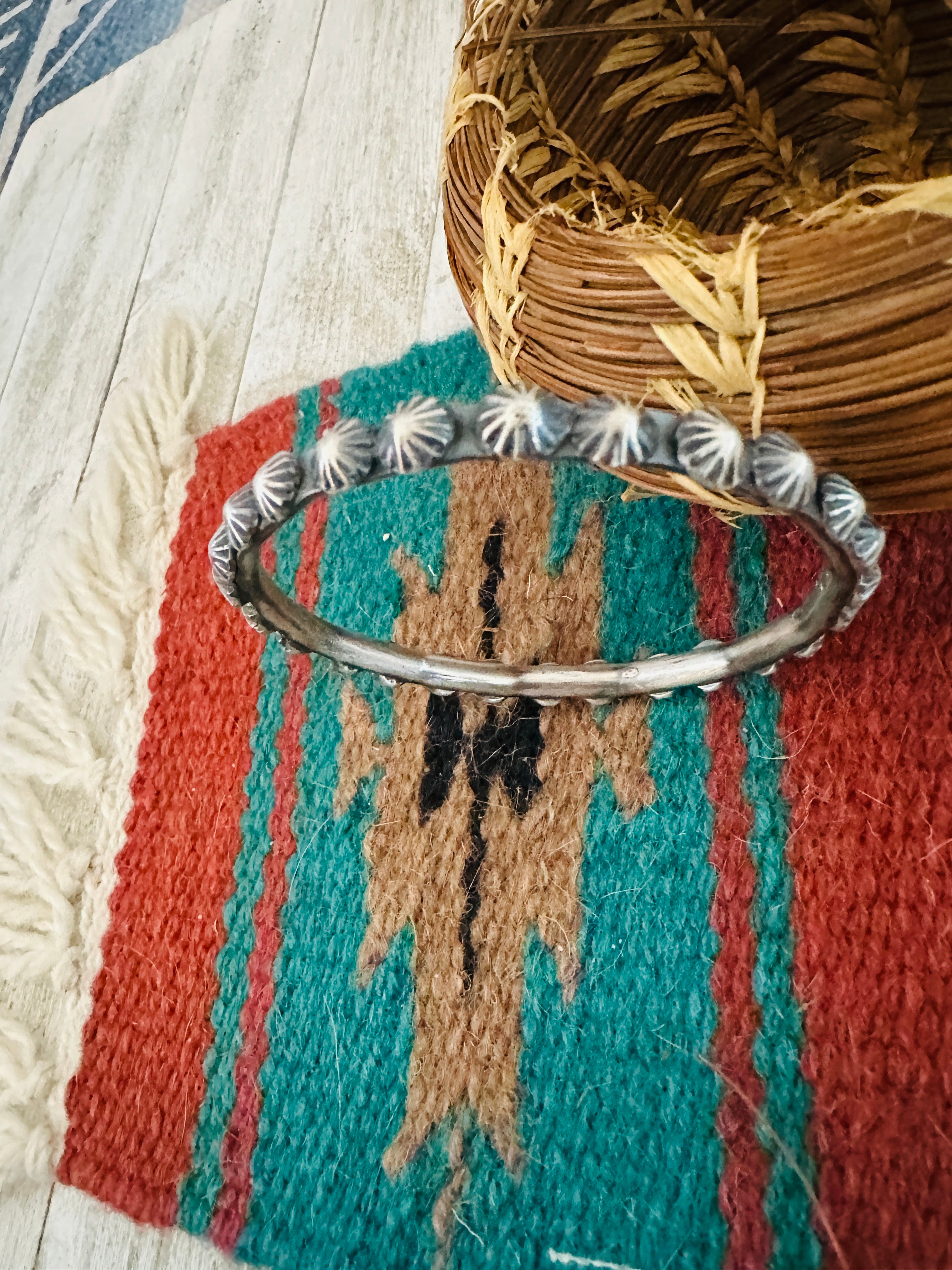 Chimney Butte Navajo Sterling Silver Studded Bangle Bracelet