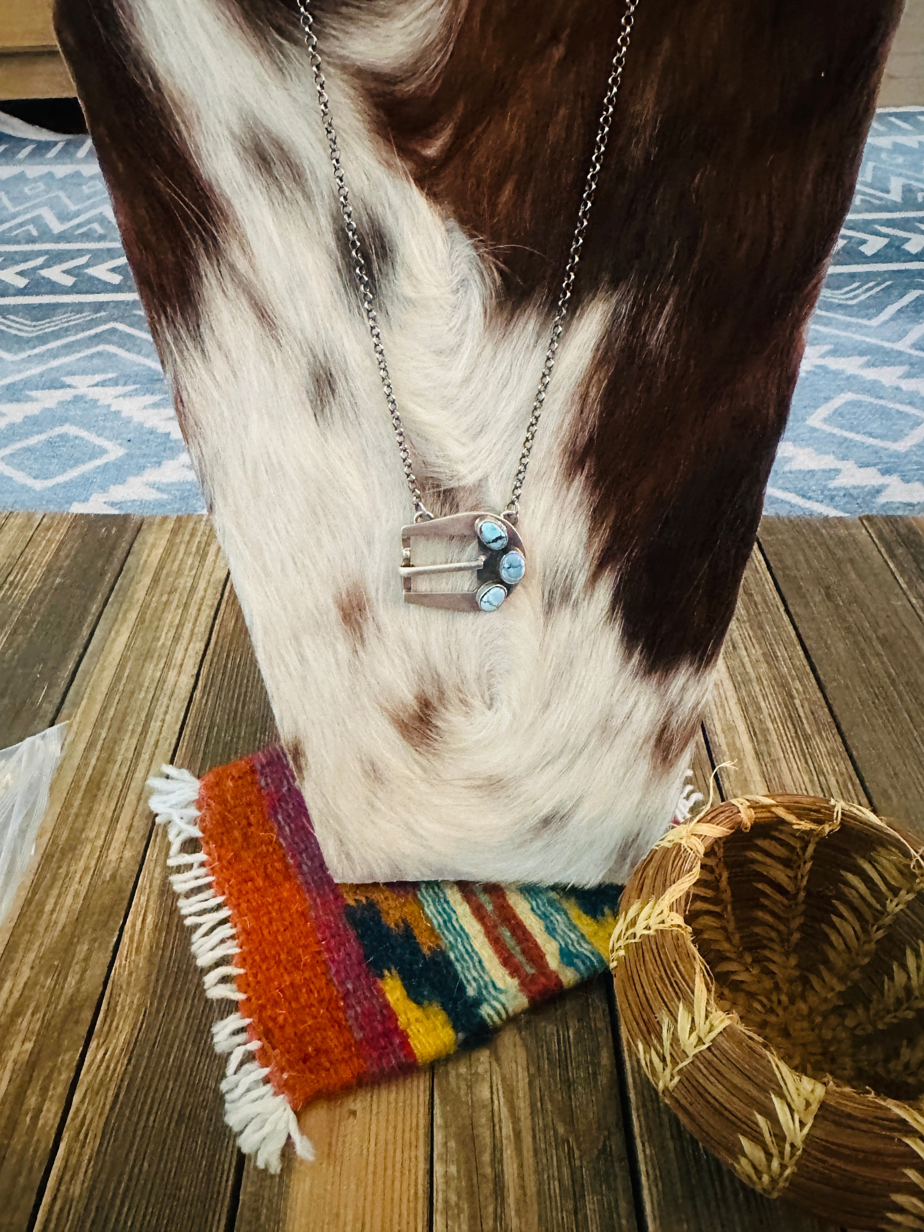 Handcrafted Golden Hills Turquoise & Sterling Silver Belt Buckle Necklace