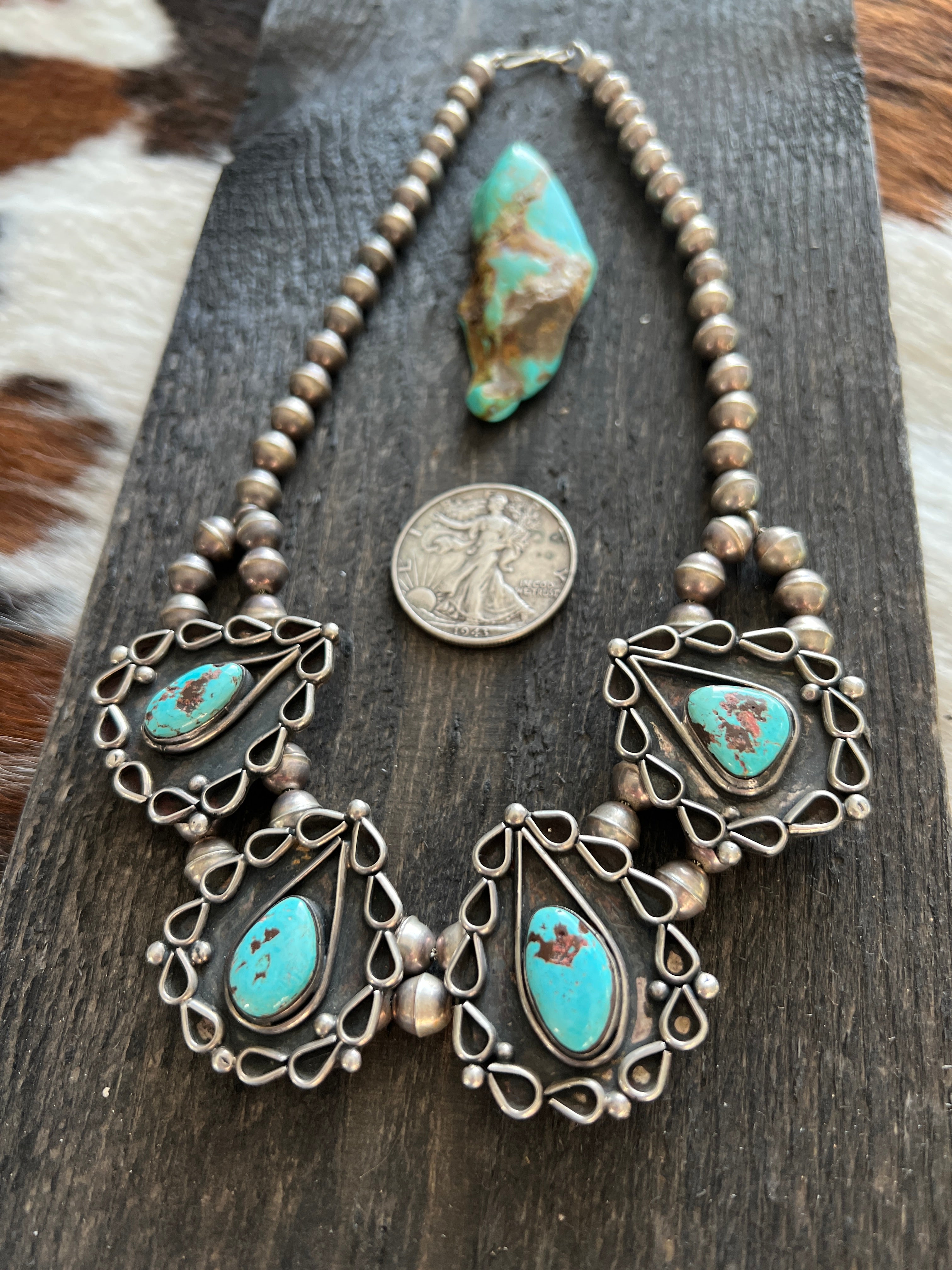 Vintage Sterling Silver and Turquoise Station Necklace