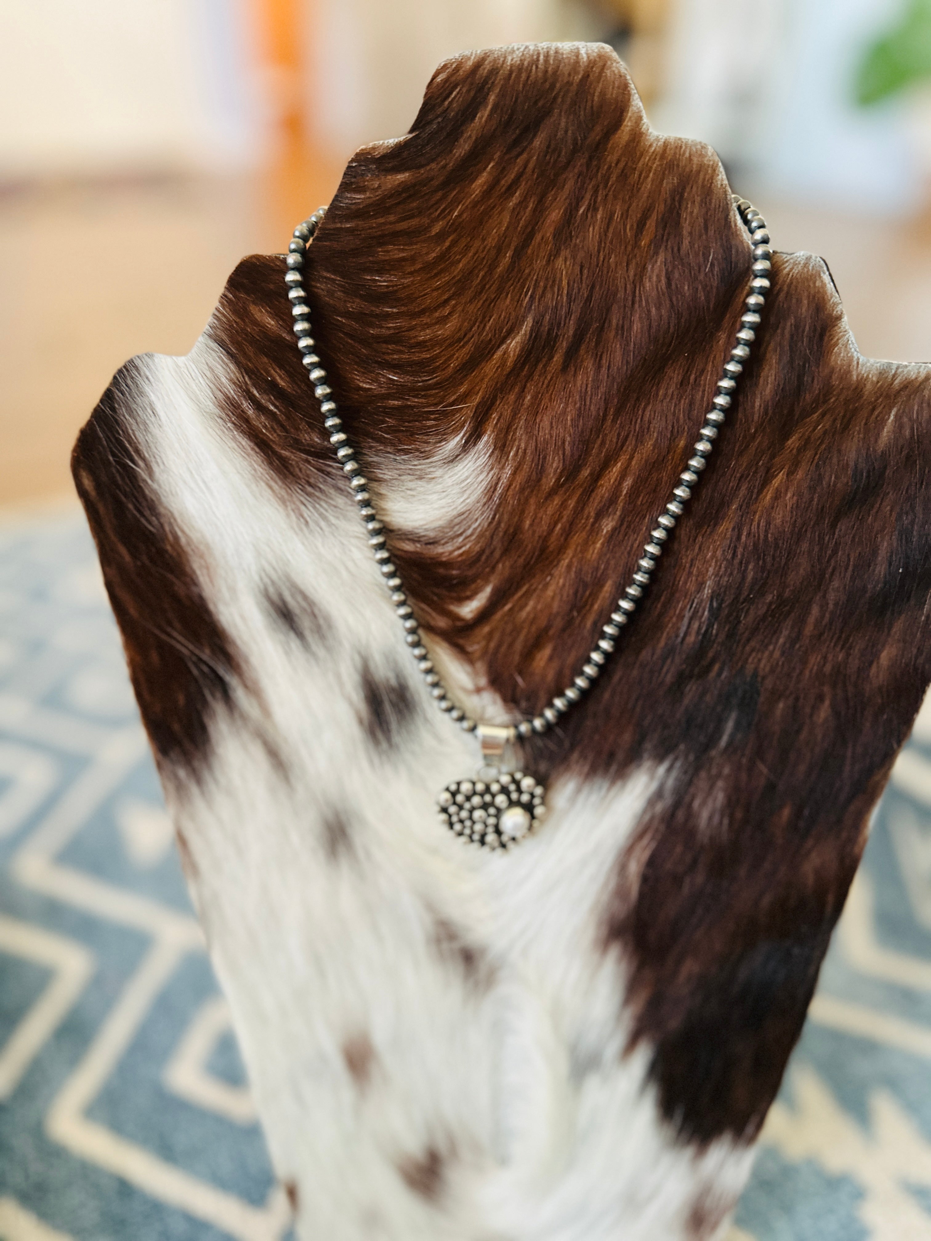 Handcrafted Freshwater Pearl & Sterling Silver Pearl Beaded Heart Necklace