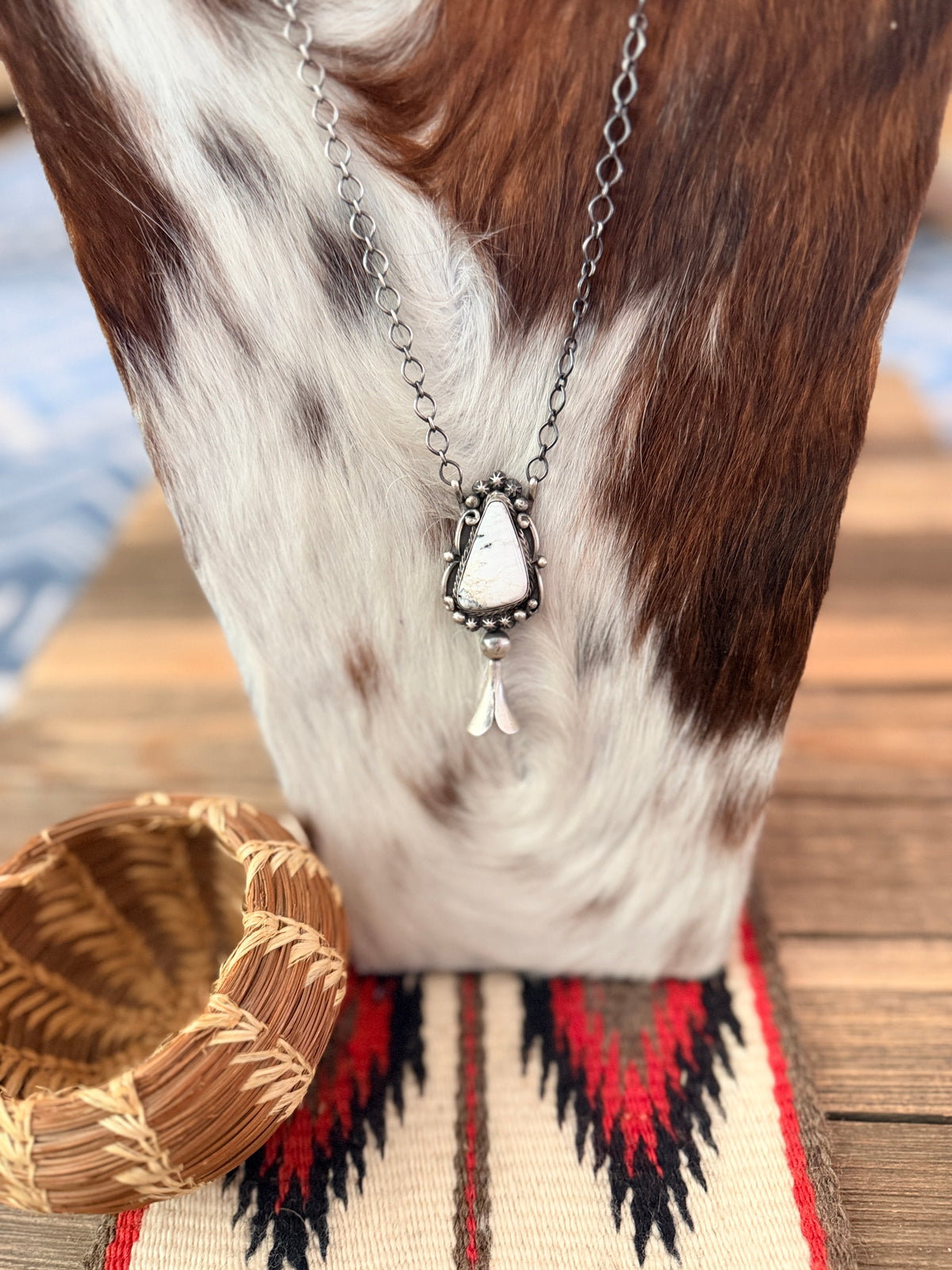 Handcrafted White Buffalo & Sterling Silver Blossom Necklace by Sheila Becenti