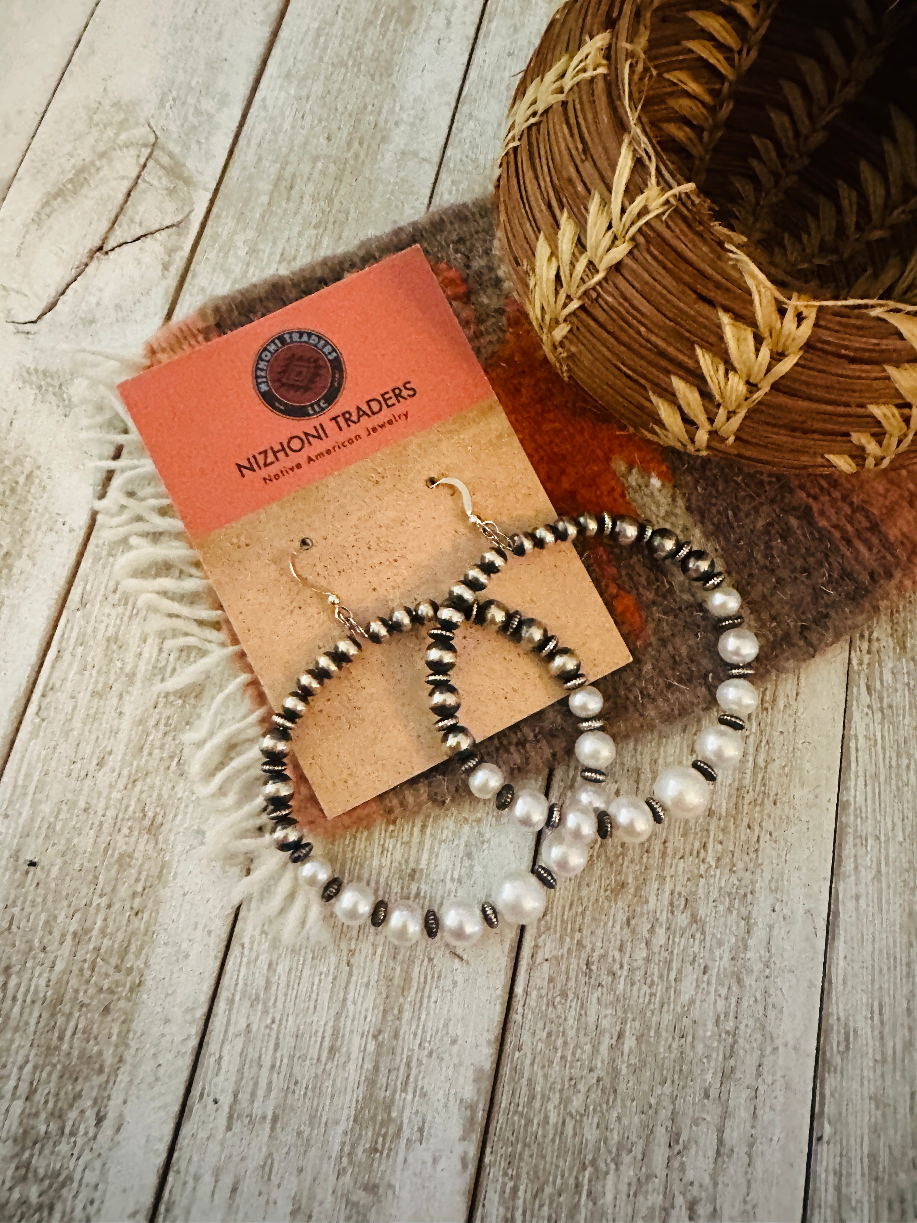 Handcrafted Freshwater Pearl & Sterling Silver Pearl Beaded Dangle Hoop Earrings