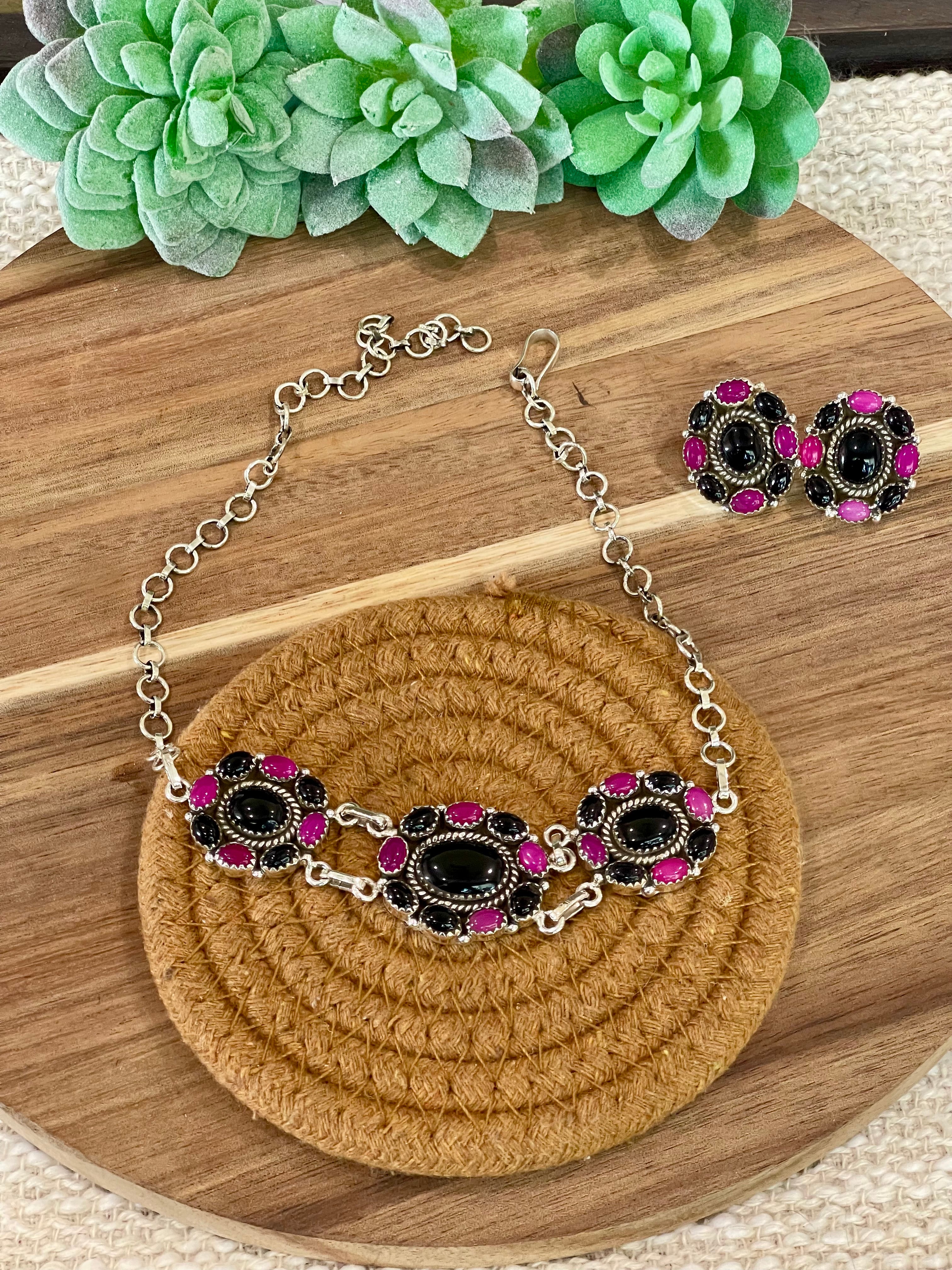 Beautiful Handmade Sterling Silver & Onyx Necklace And Earring Set