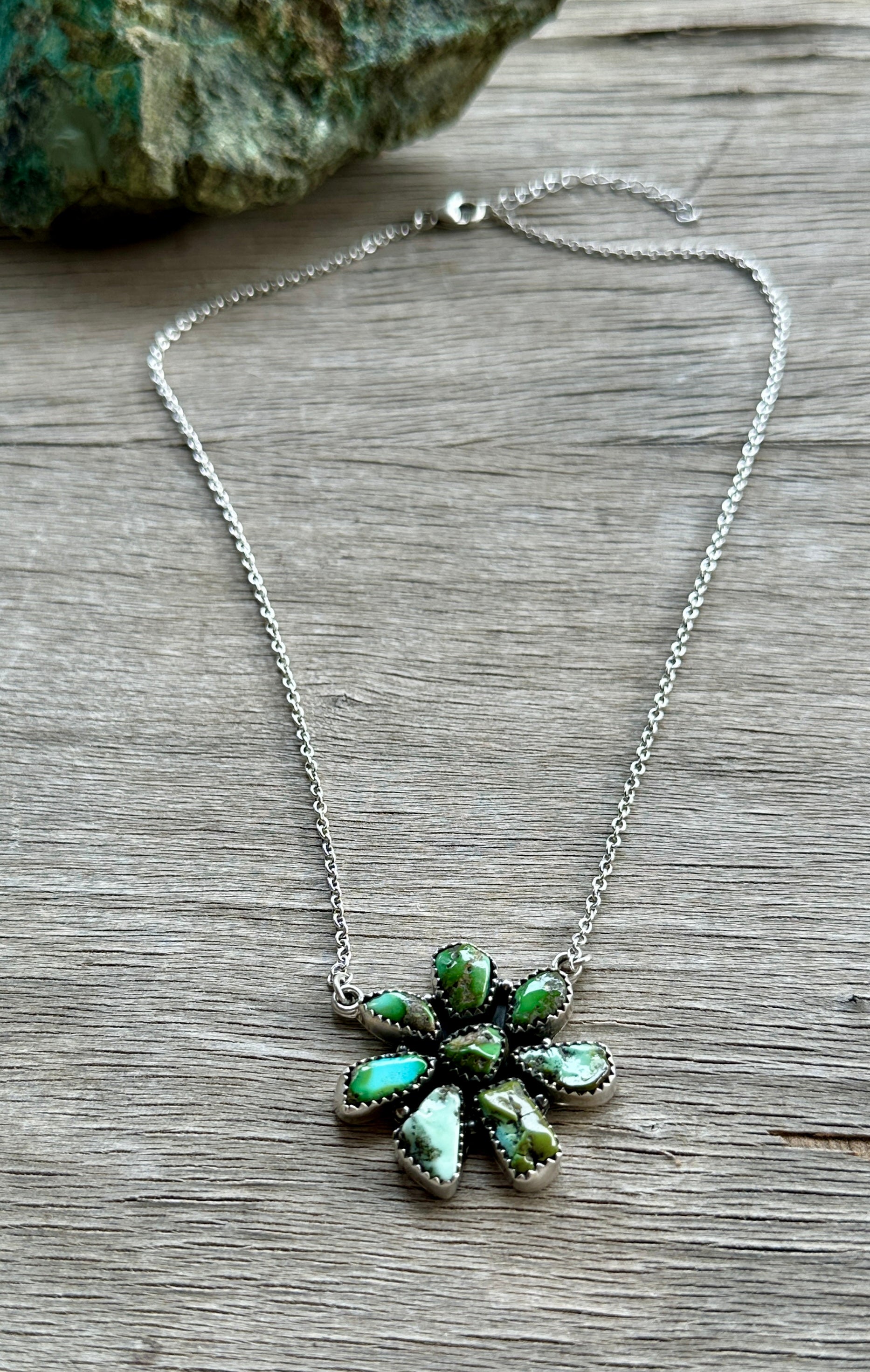 Handmade Sonoran Mountain Turquoise Cluster & Sterling Silver Necklace