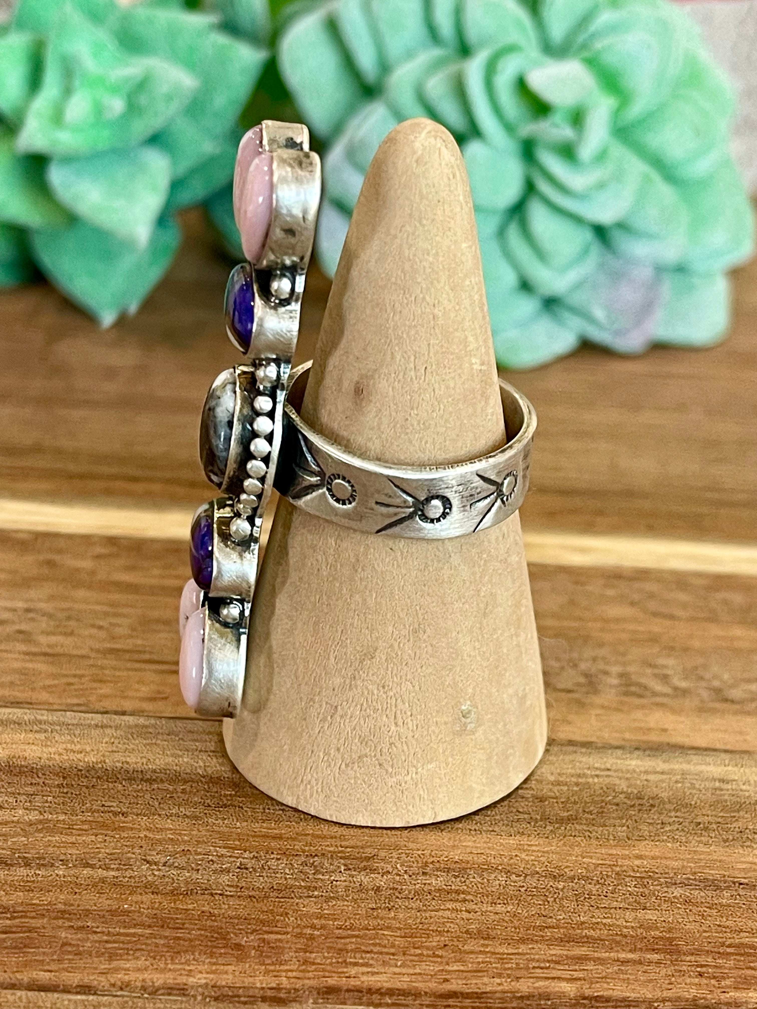 Beautiful Handmade Multi Stone And Sterling Silver Adjustable Ring