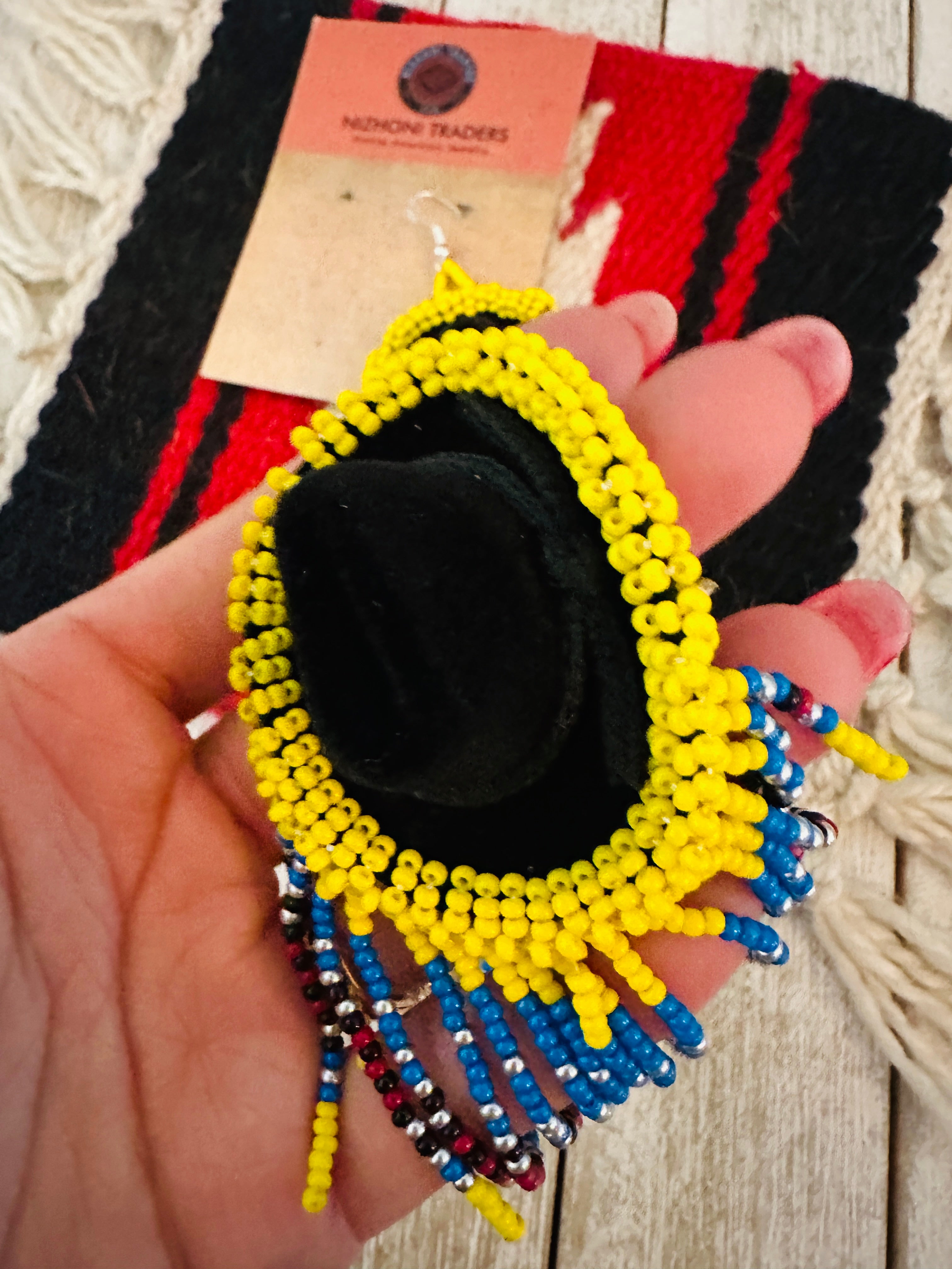 Navajo Beaded Cowboy Hat Dangle Earrings