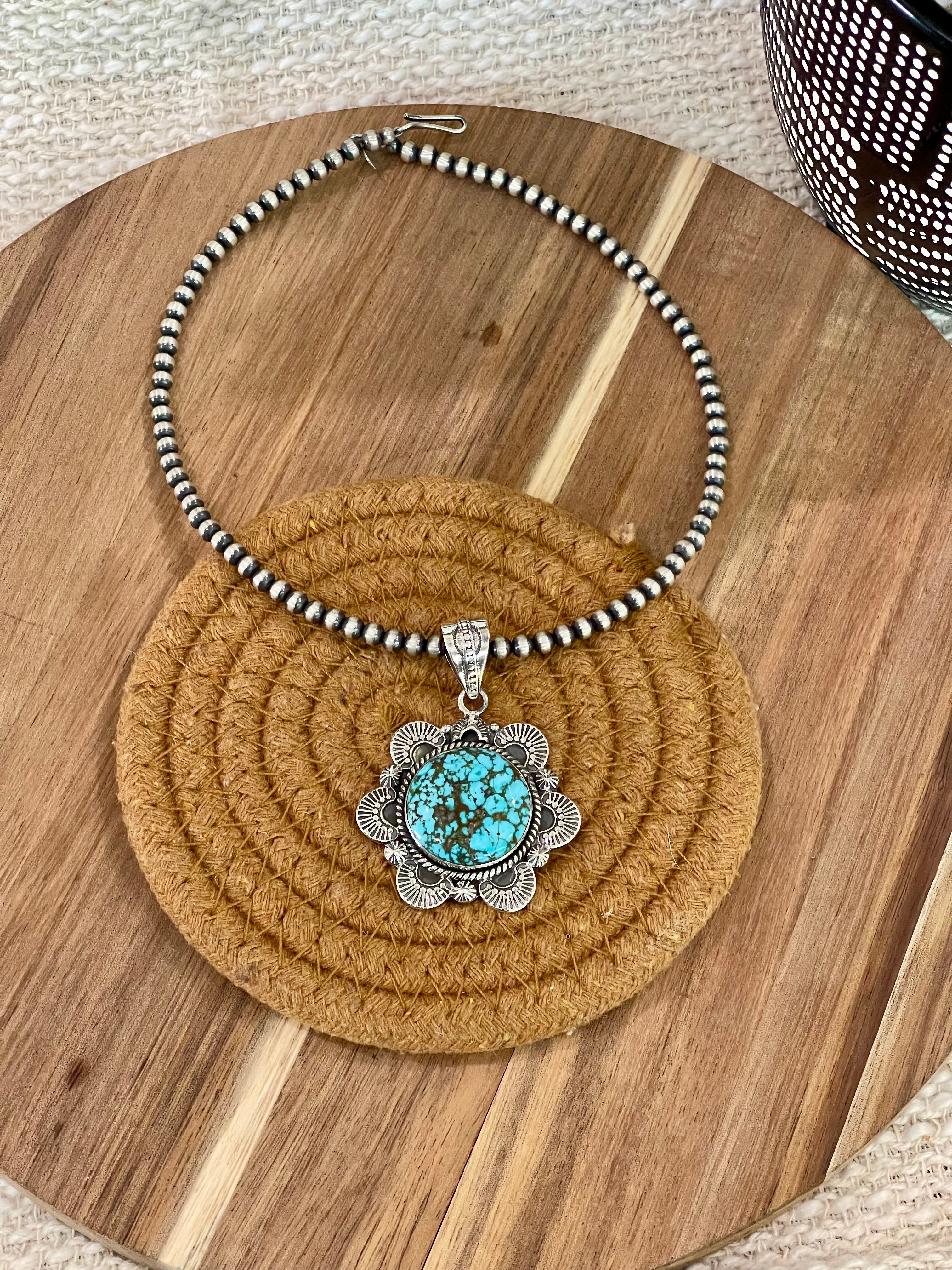 Handcrafted Sterling Silver & Number 8 Turquoise Pendant