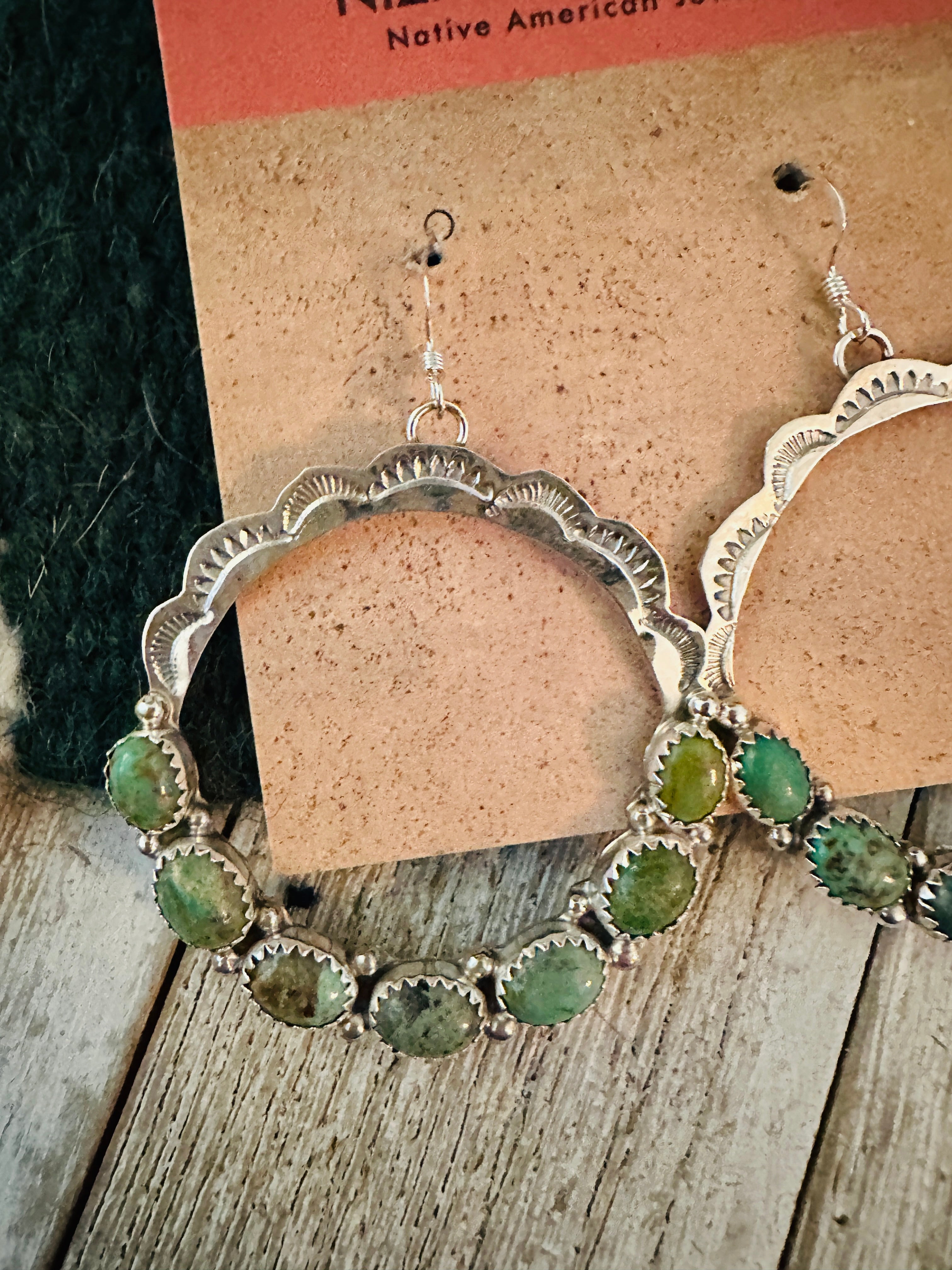 Handcrafted Turquoise & Sterling Silver Dangle Hoop Earrings
