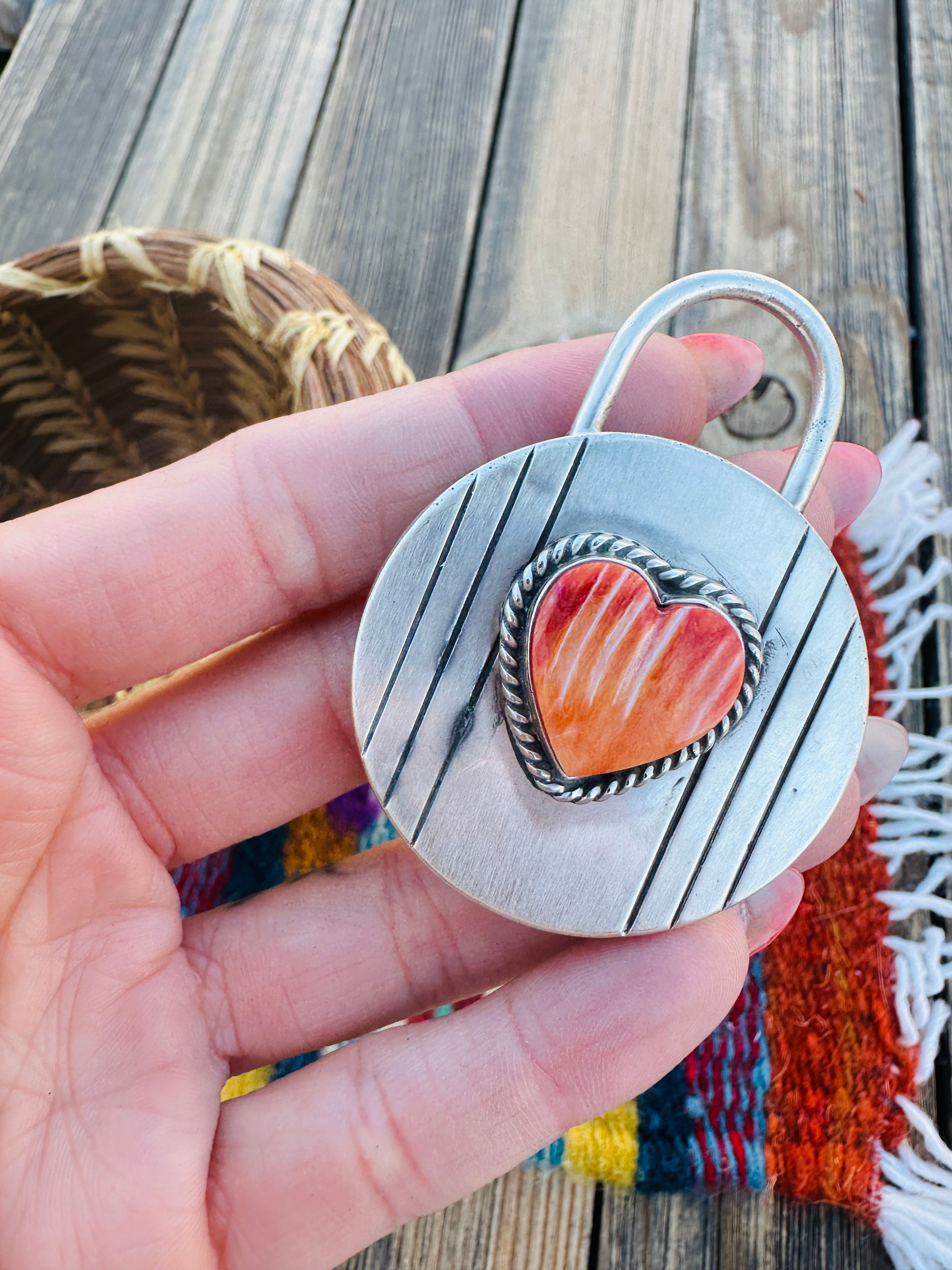 Handcrafted Spiny Oyster & Sterling Silver Heart Locket Style Pendant by Charles Johnson