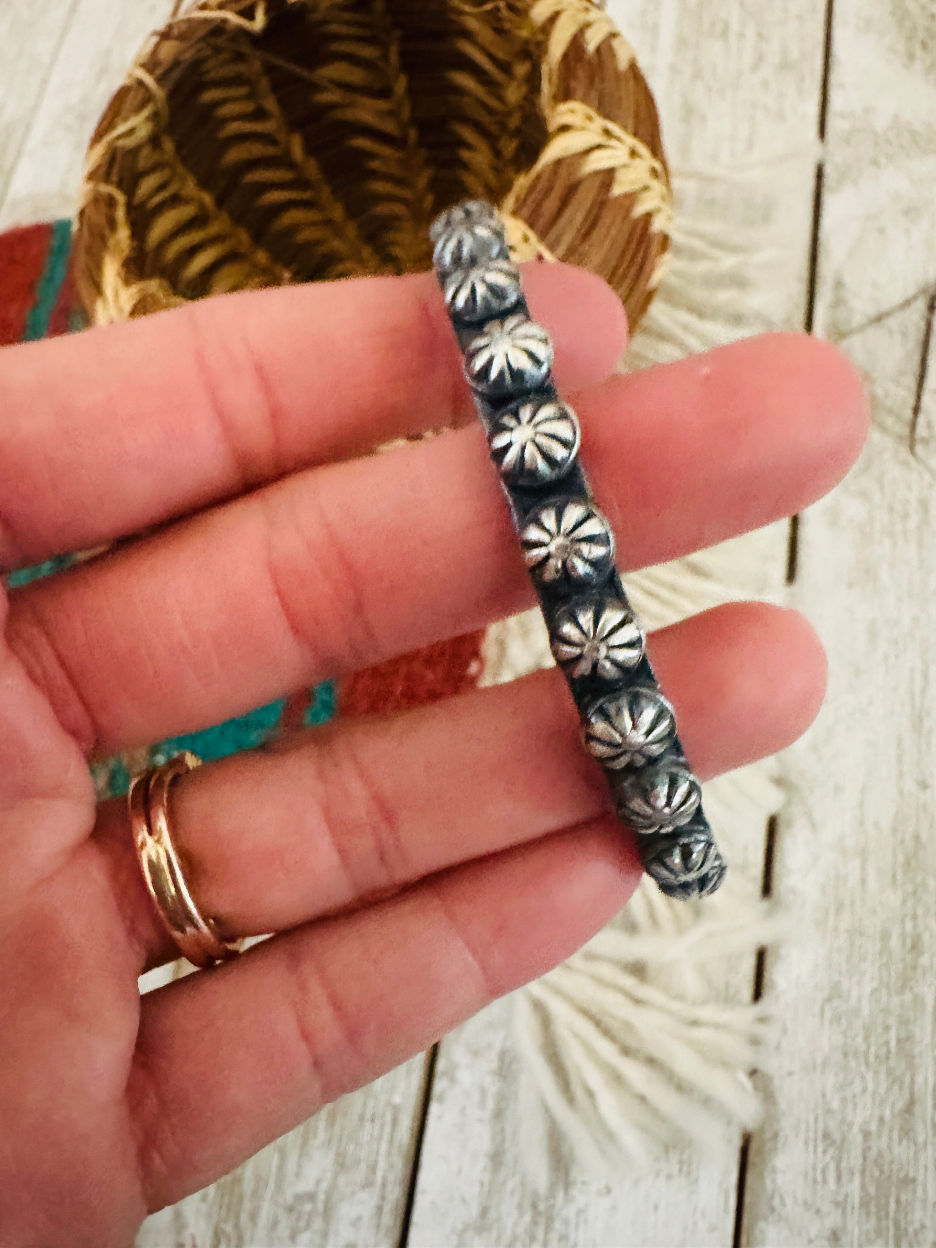 Chimney Butte Navajo Sterling Silver Studded Bangle Bracelet