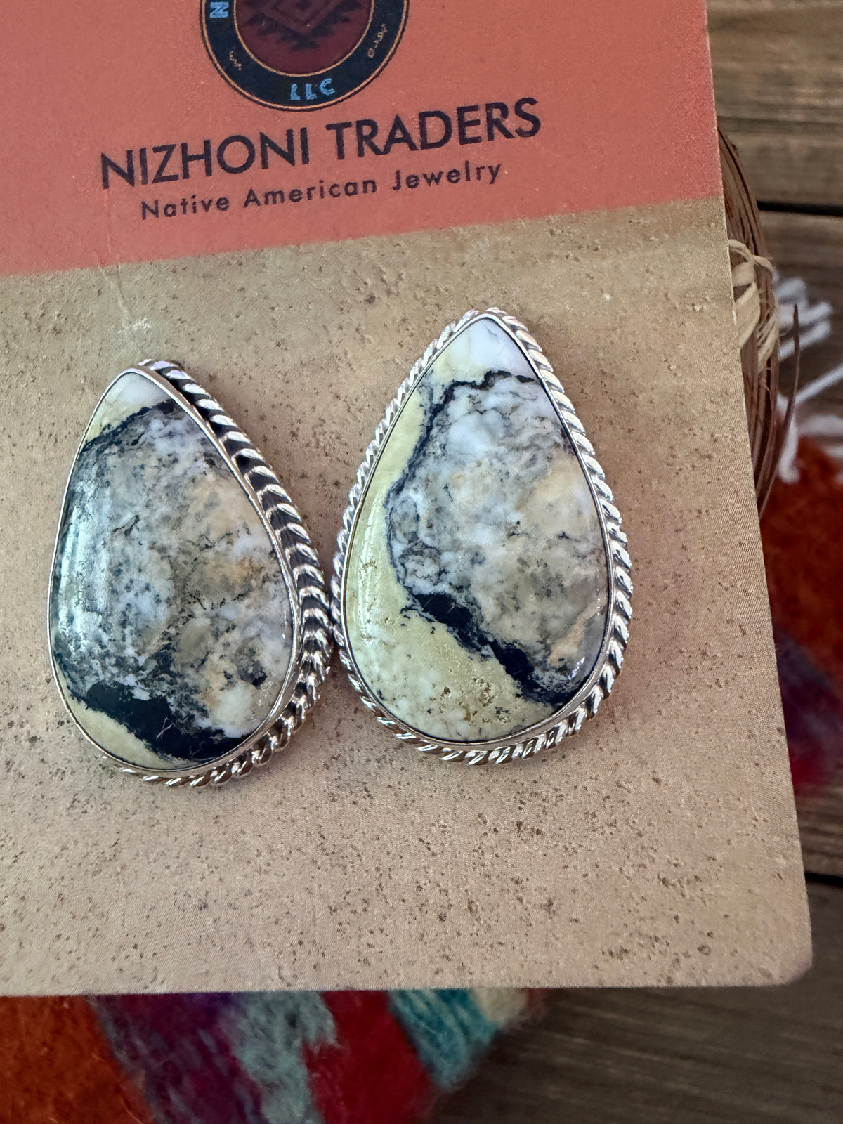 Handcrafted White Buffalo & Sterling Silver Post Earrings