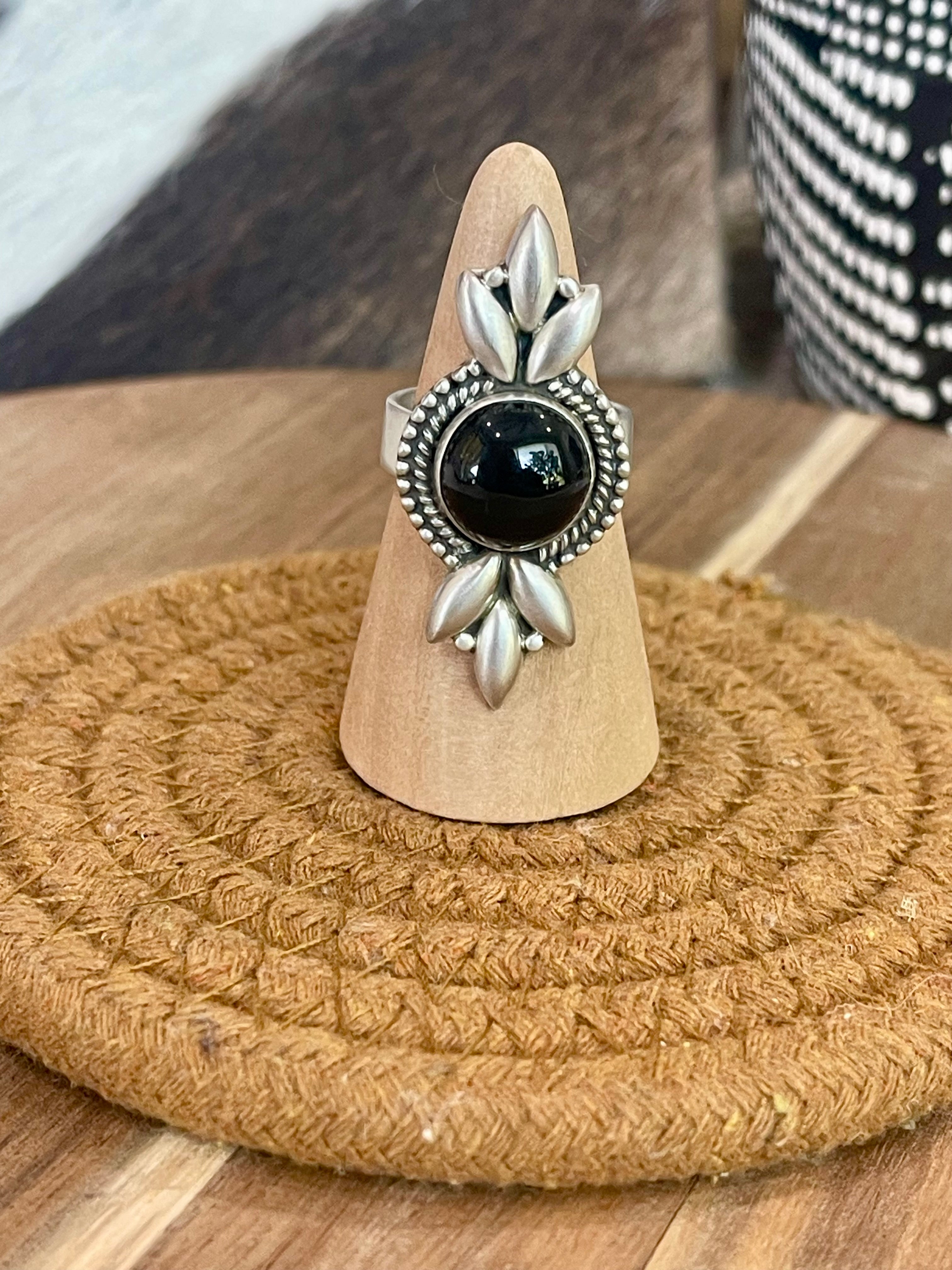 Beautiful Handmade Sterling Silver & Onyx Adjustable Ring