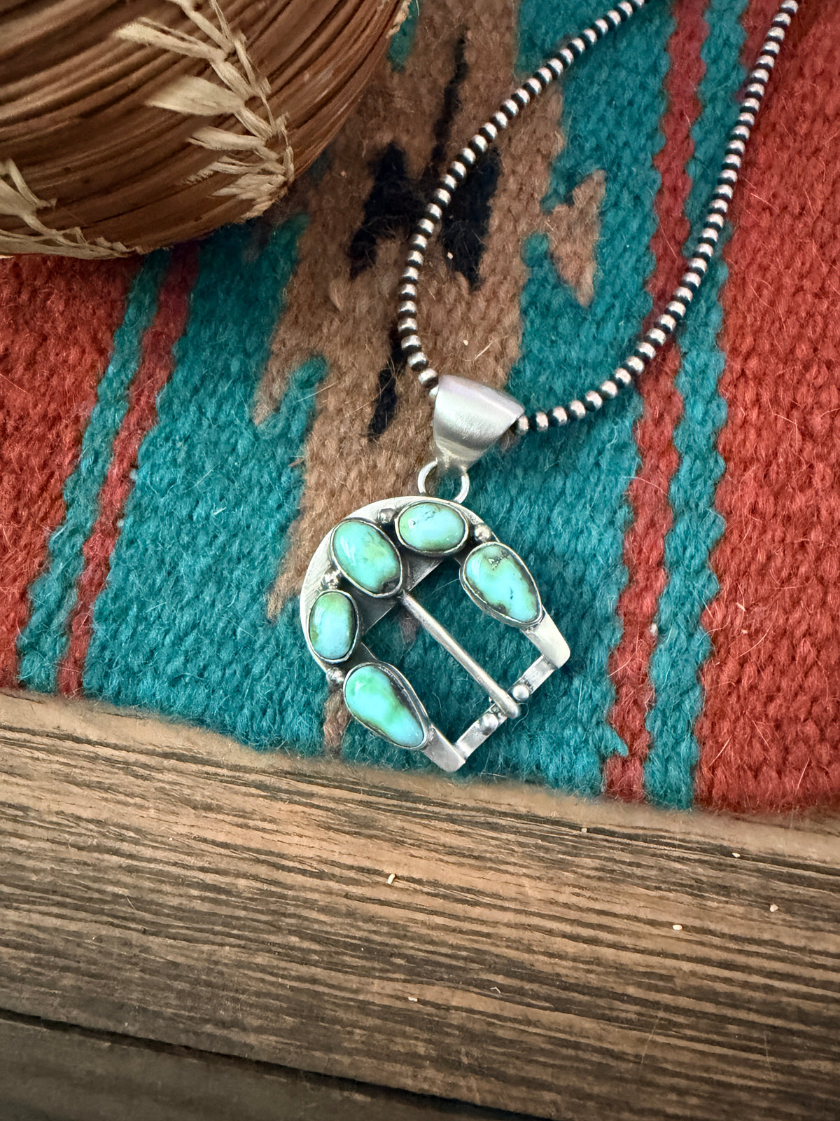 Handcrafted Sterling Silver & Sonoran Mountain Turquoise Belt Buckle Pendant by Patrick Yazzie