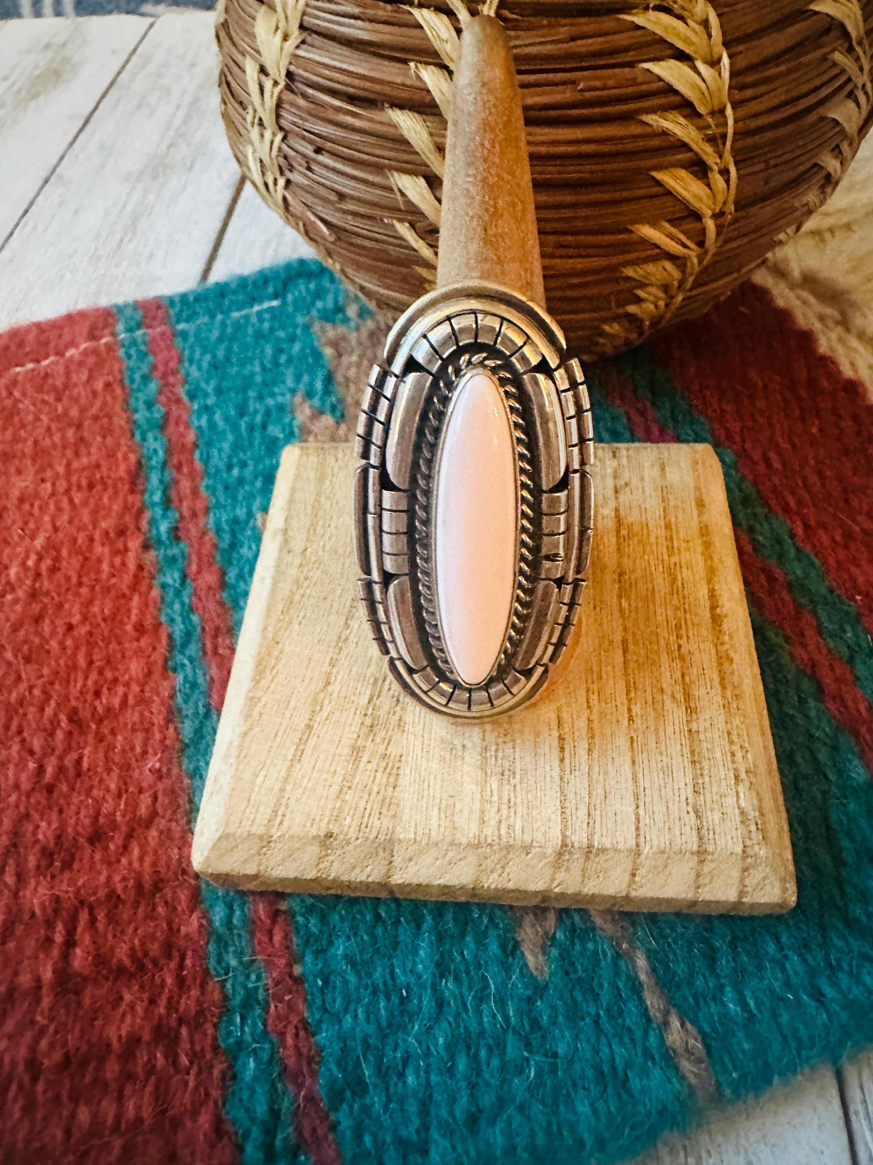 Handcrafted Sterling Silver & Queen Pink Conch Adjustable Ring