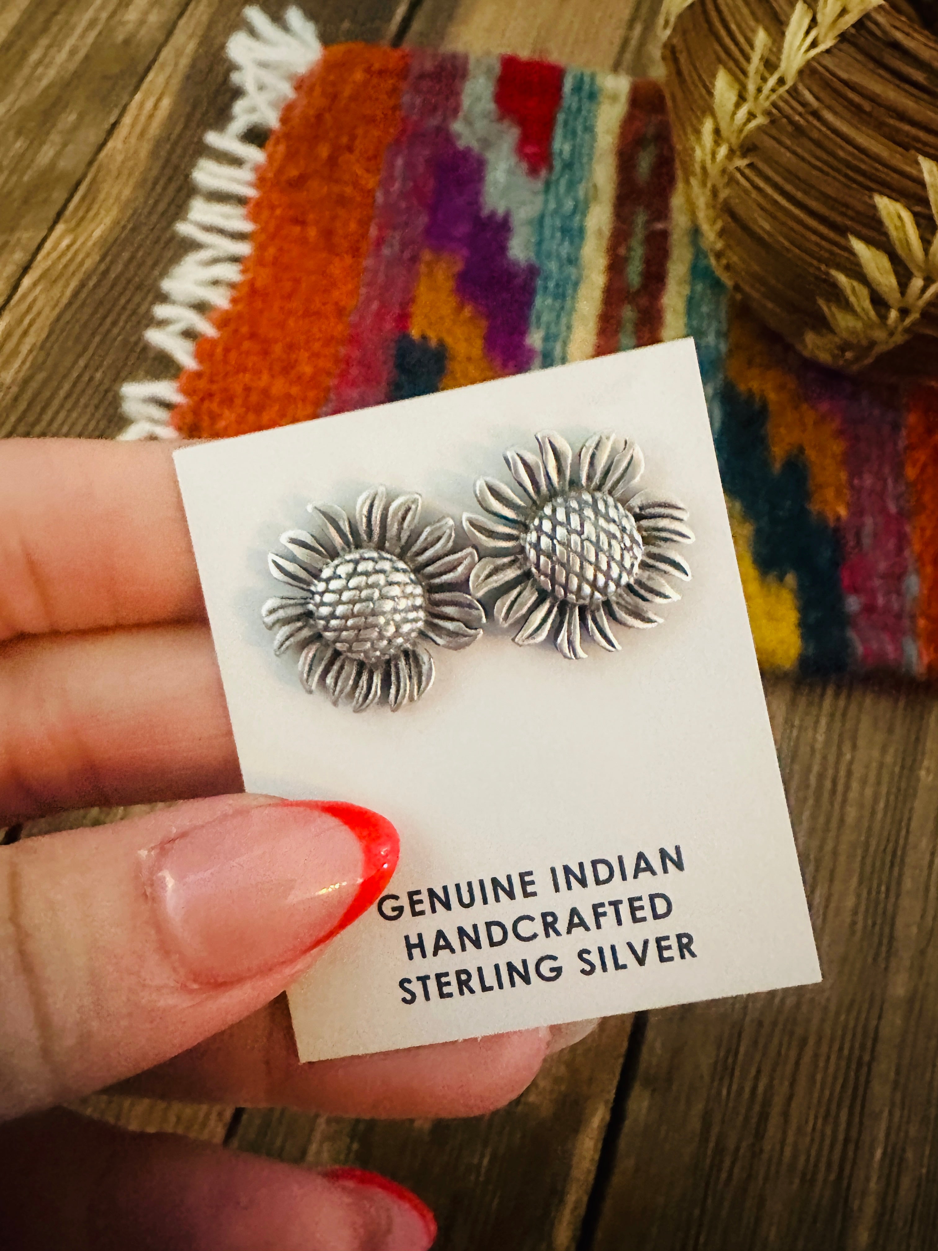 Handcrafted Sterling Silver Sunflower Stud Earrings