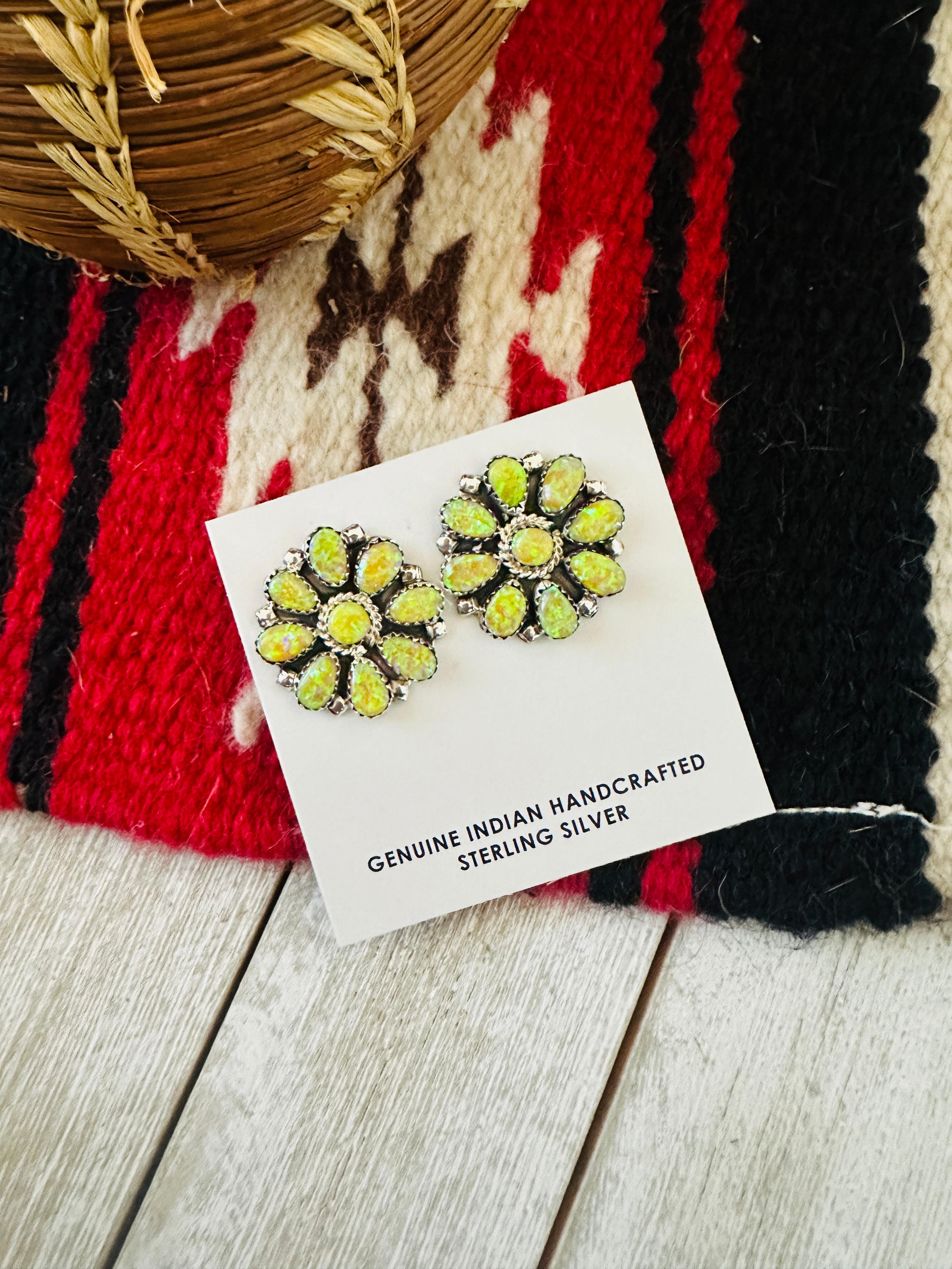 Handcrafted Yellow Opal & Sterling Silver Cluster Post Earrings